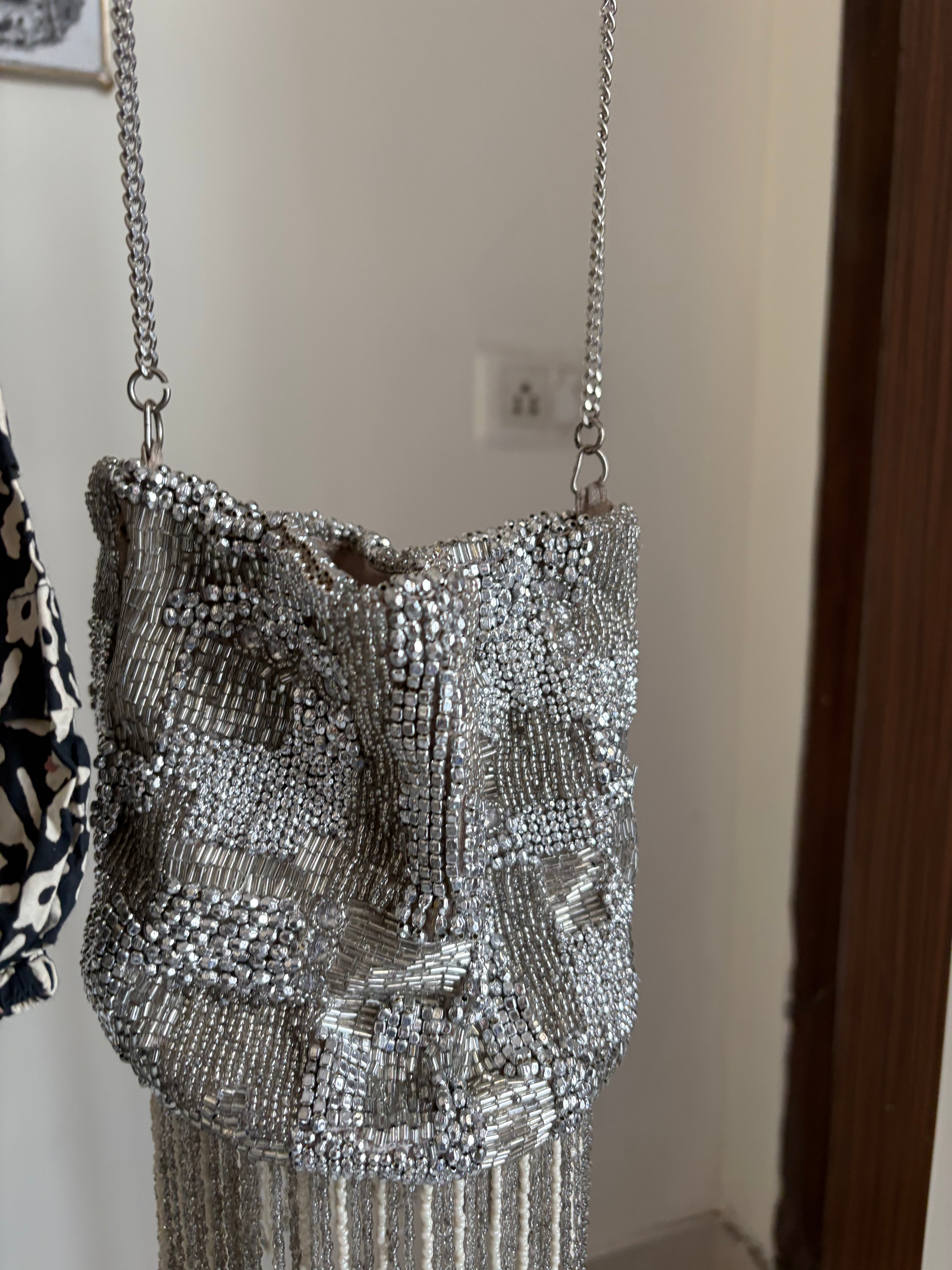 SILVER BEADED BAG