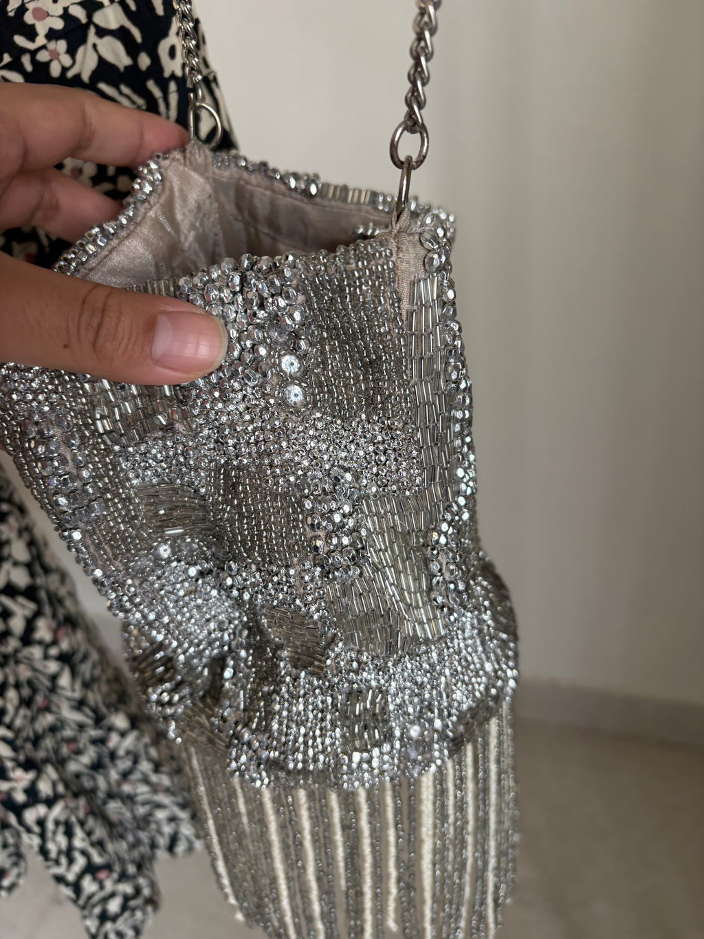 SILVER BEADED BAG