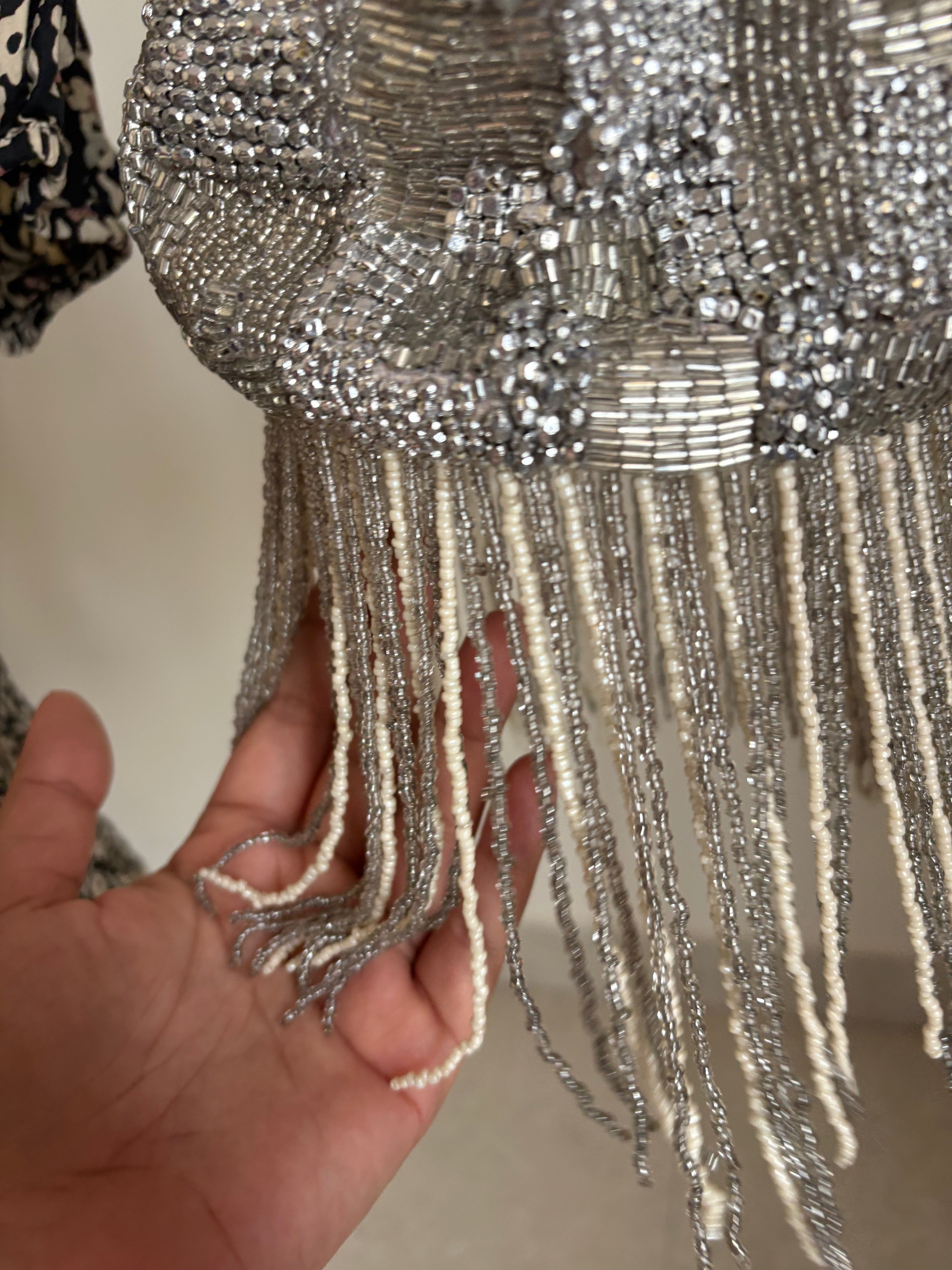 SILVER BEADED BAG