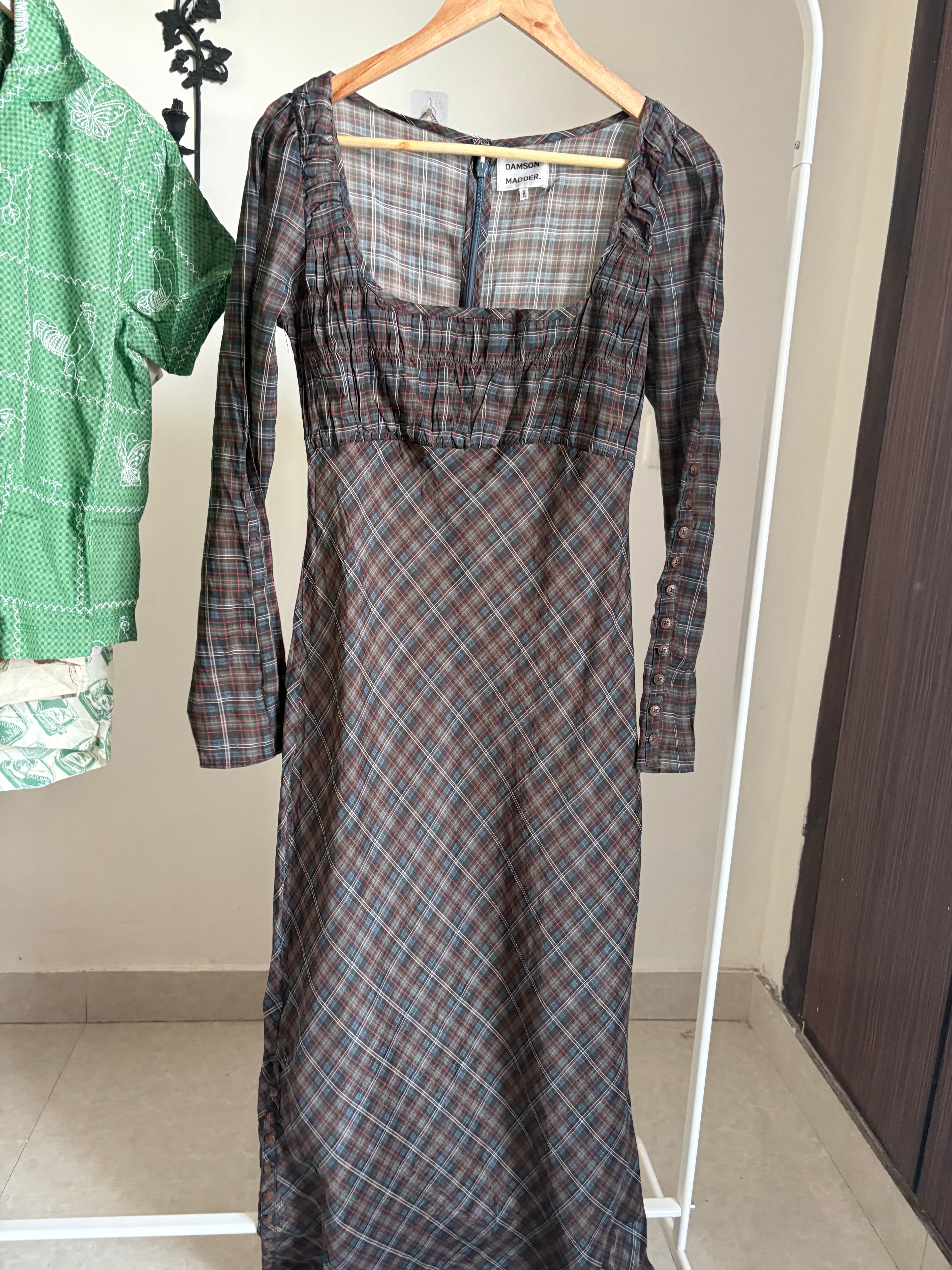 Damson Madder Marissa Sheer Check Midi Dress