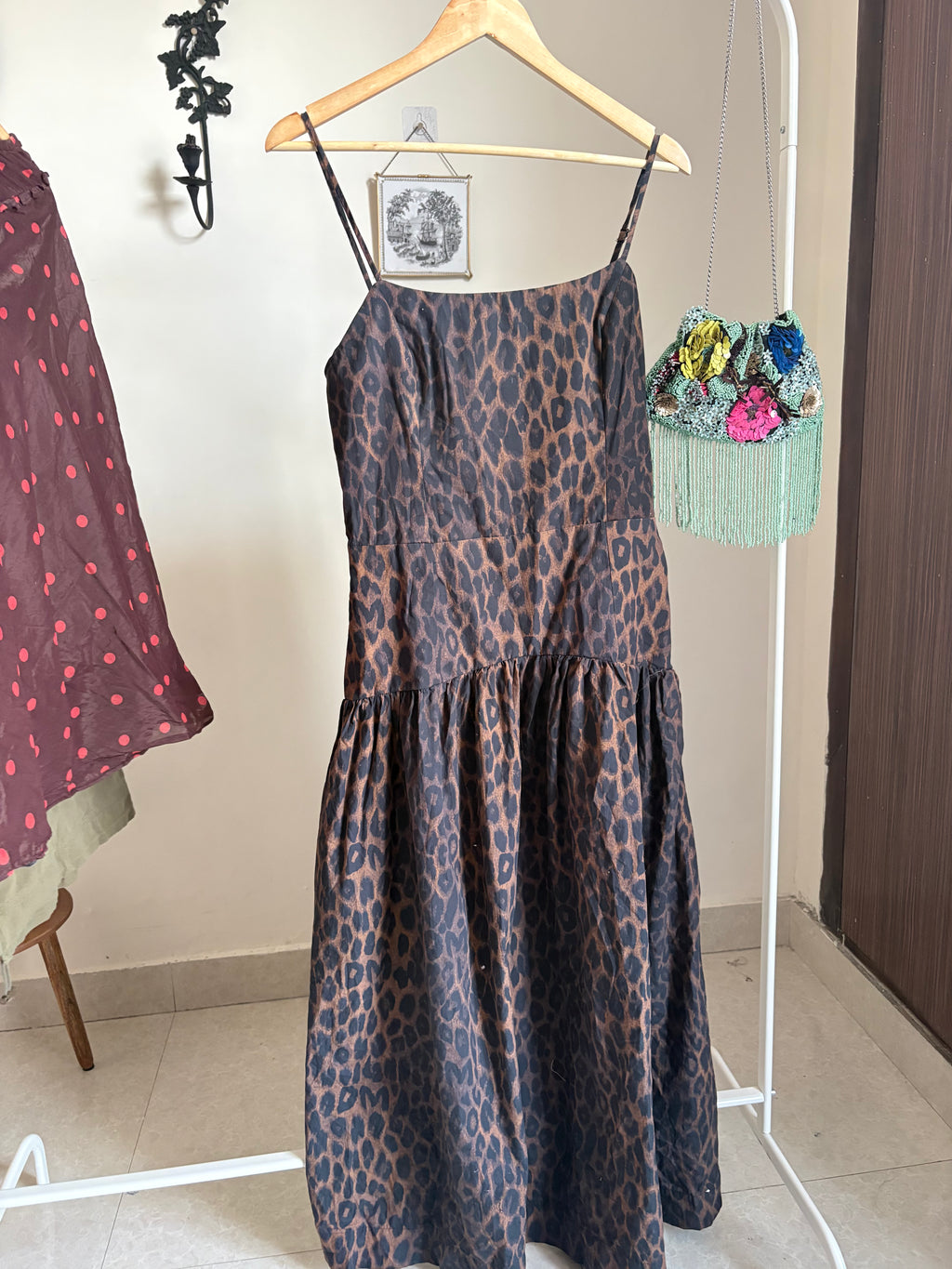 DAMSON MADDER Persephone Leopard Spot Sleeveless Organic Cotton Midi Dress S