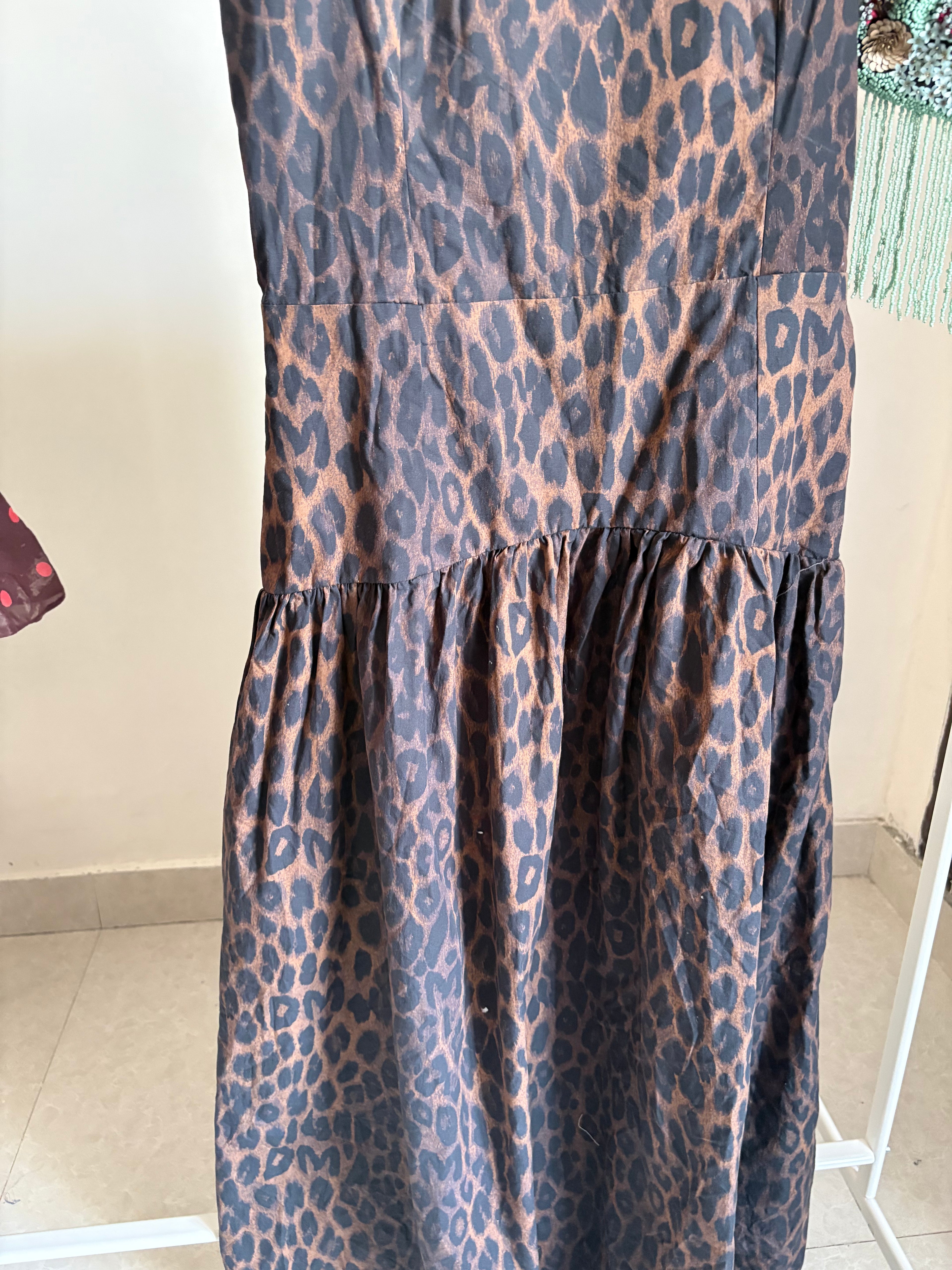 DAMSON MADDER Persephone Leopard Spot Sleeveless Organic Cotton Midi Dress S