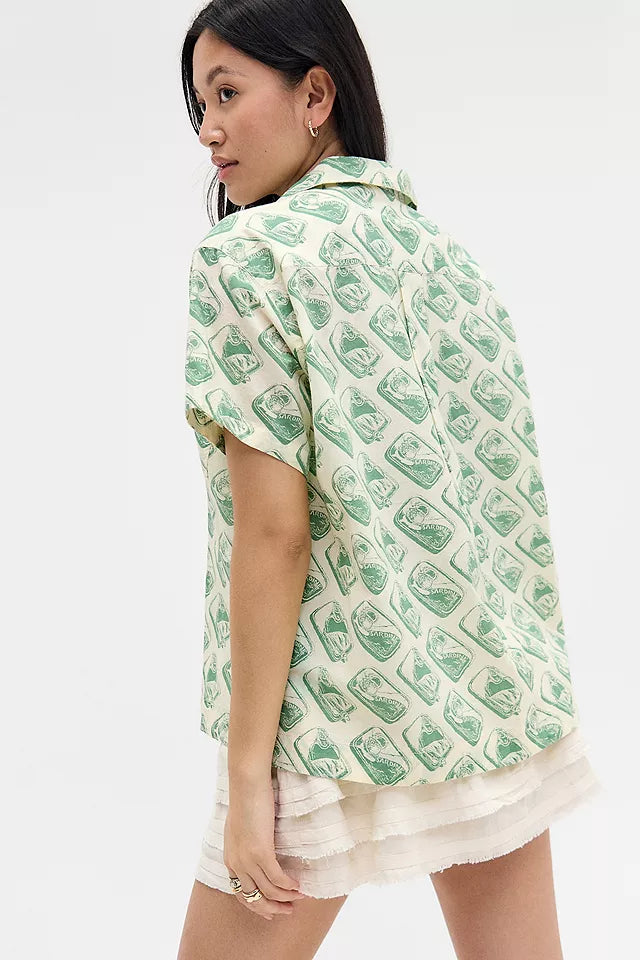 UO Paige SARDINES Printed Souvenir Shirt XL
