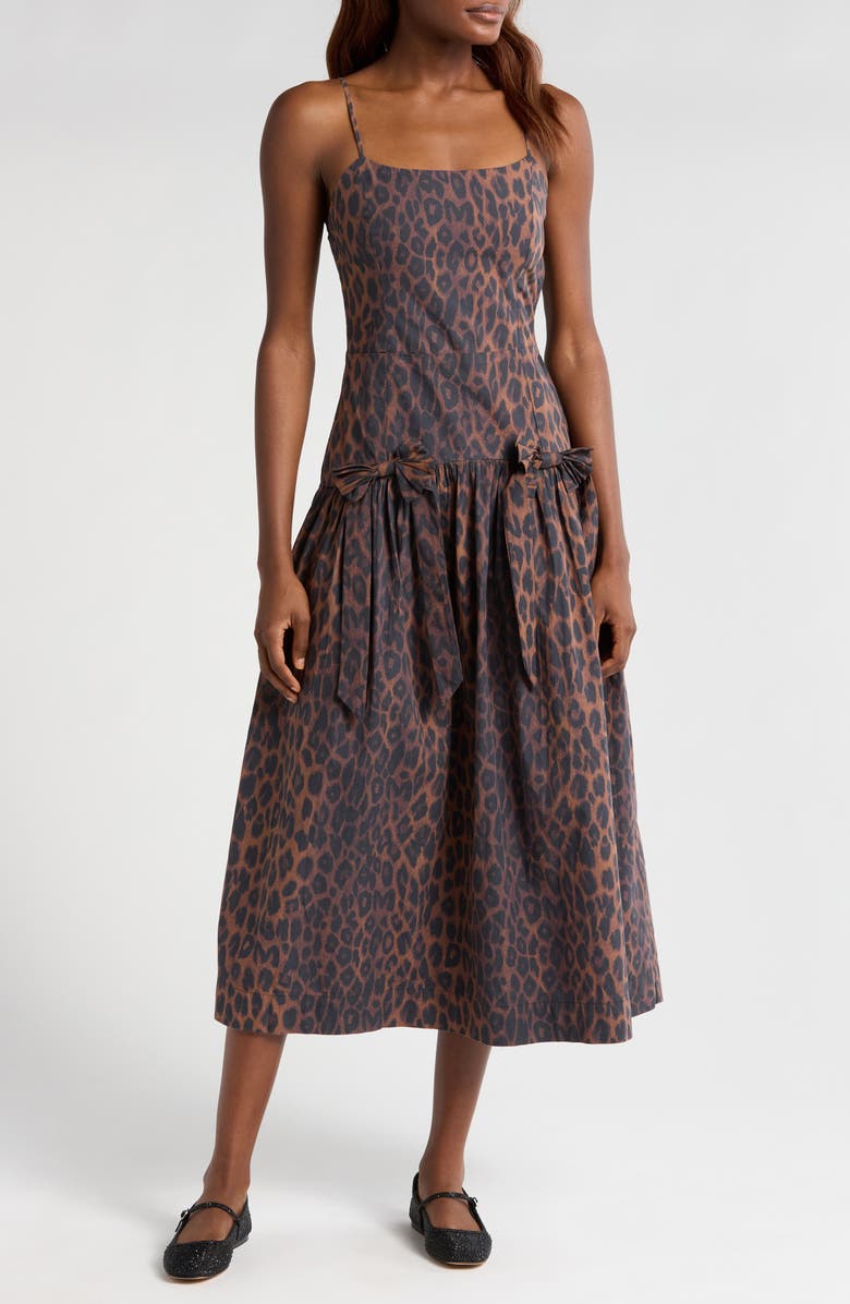 DAMSON MADDER Persephone Leopard Spot Sleeveless Organic Cotton Midi Dress S
