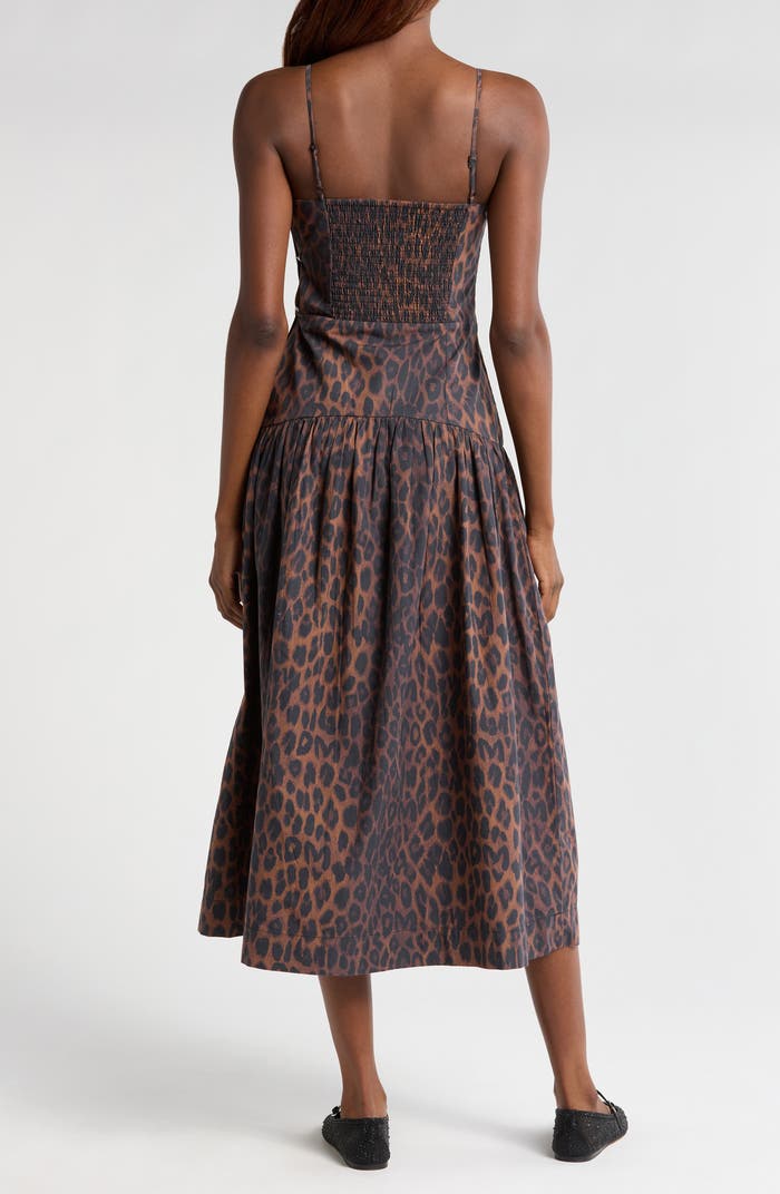DAMSON MADDER Persephone Leopard Spot Sleeveless Organic Cotton Midi Dress S