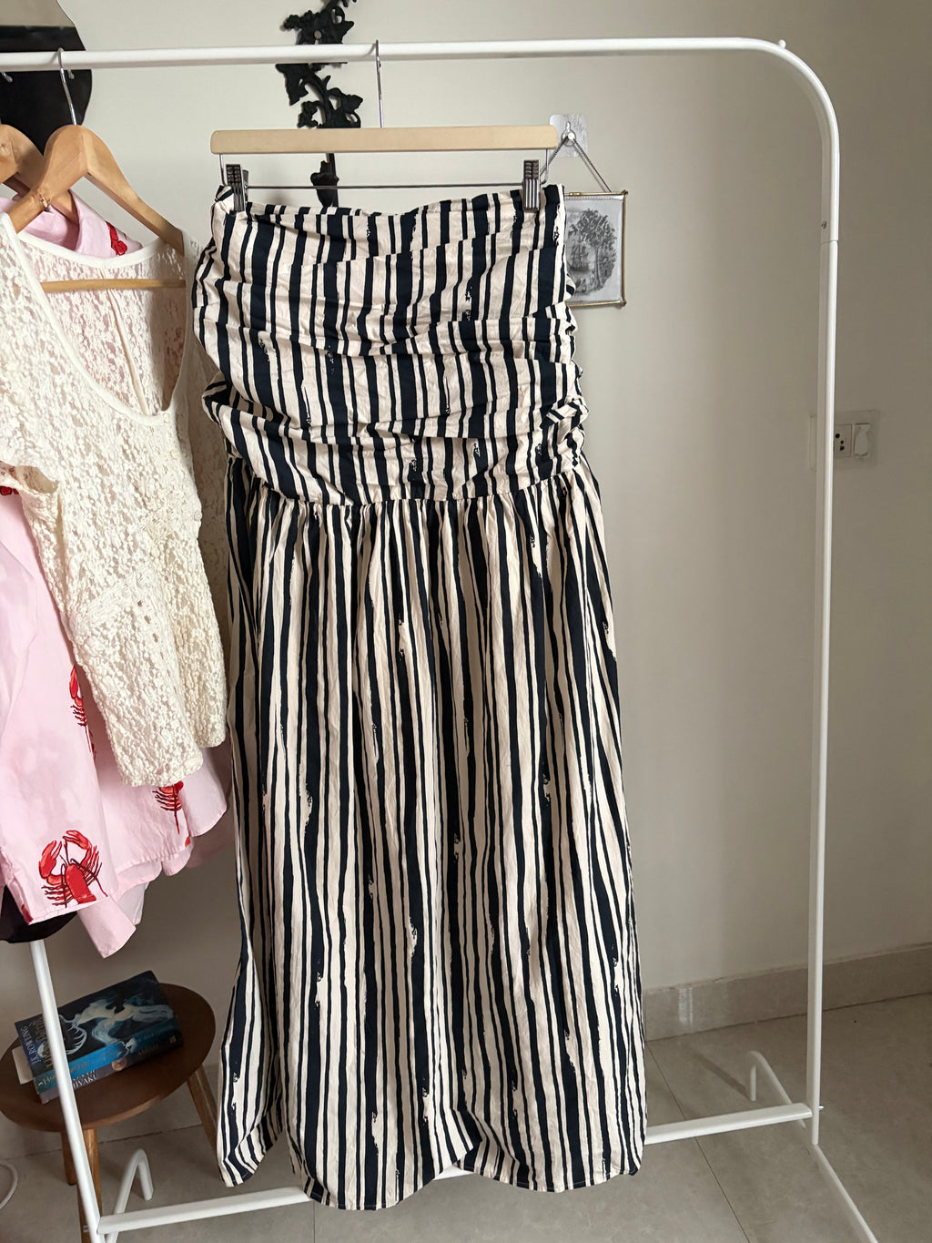 River Island Black Stripe Pleated Bodice Midi Dress UK18