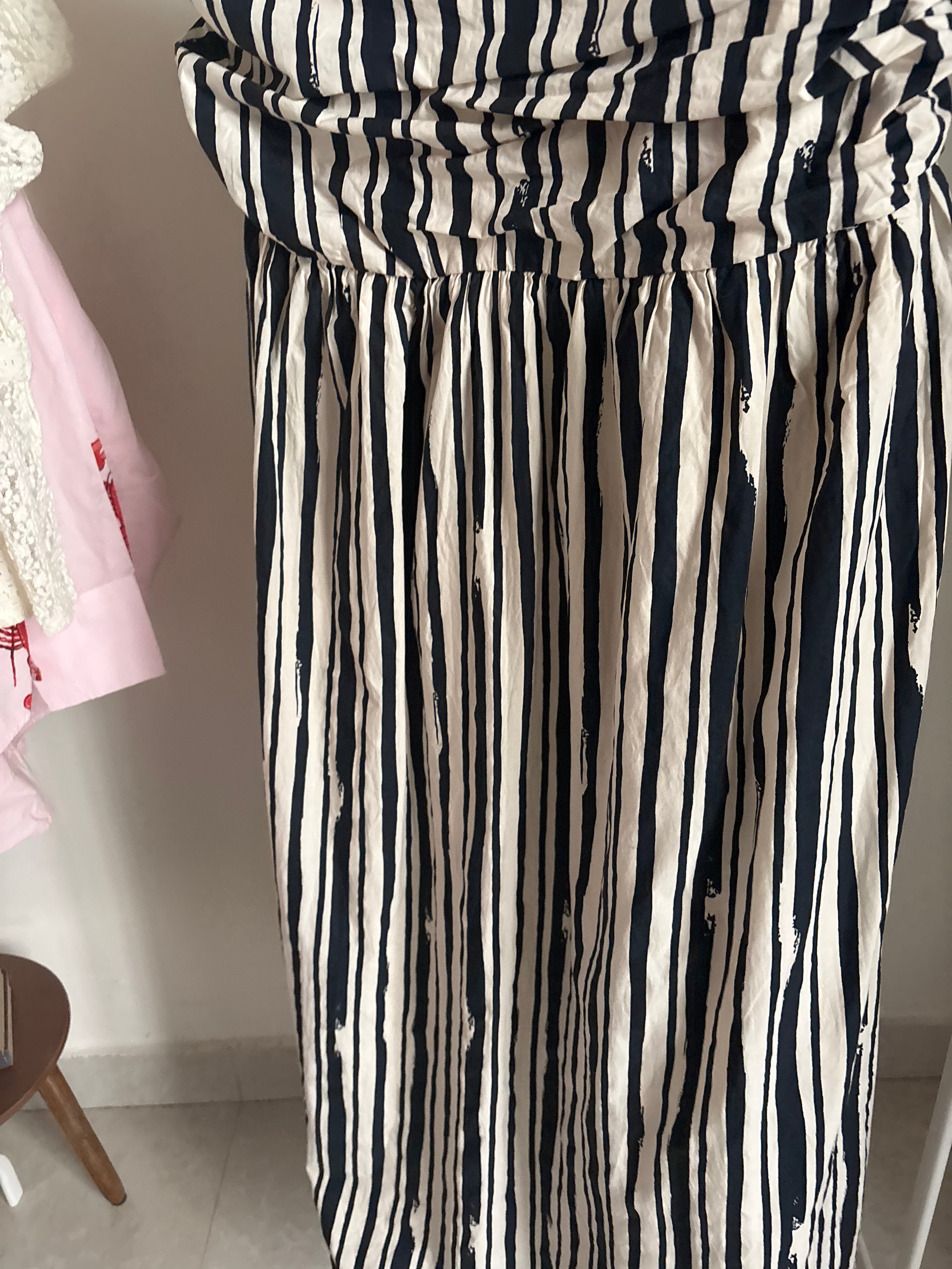 River Island Black Stripe Pleated Bodice Midi Dress UK18