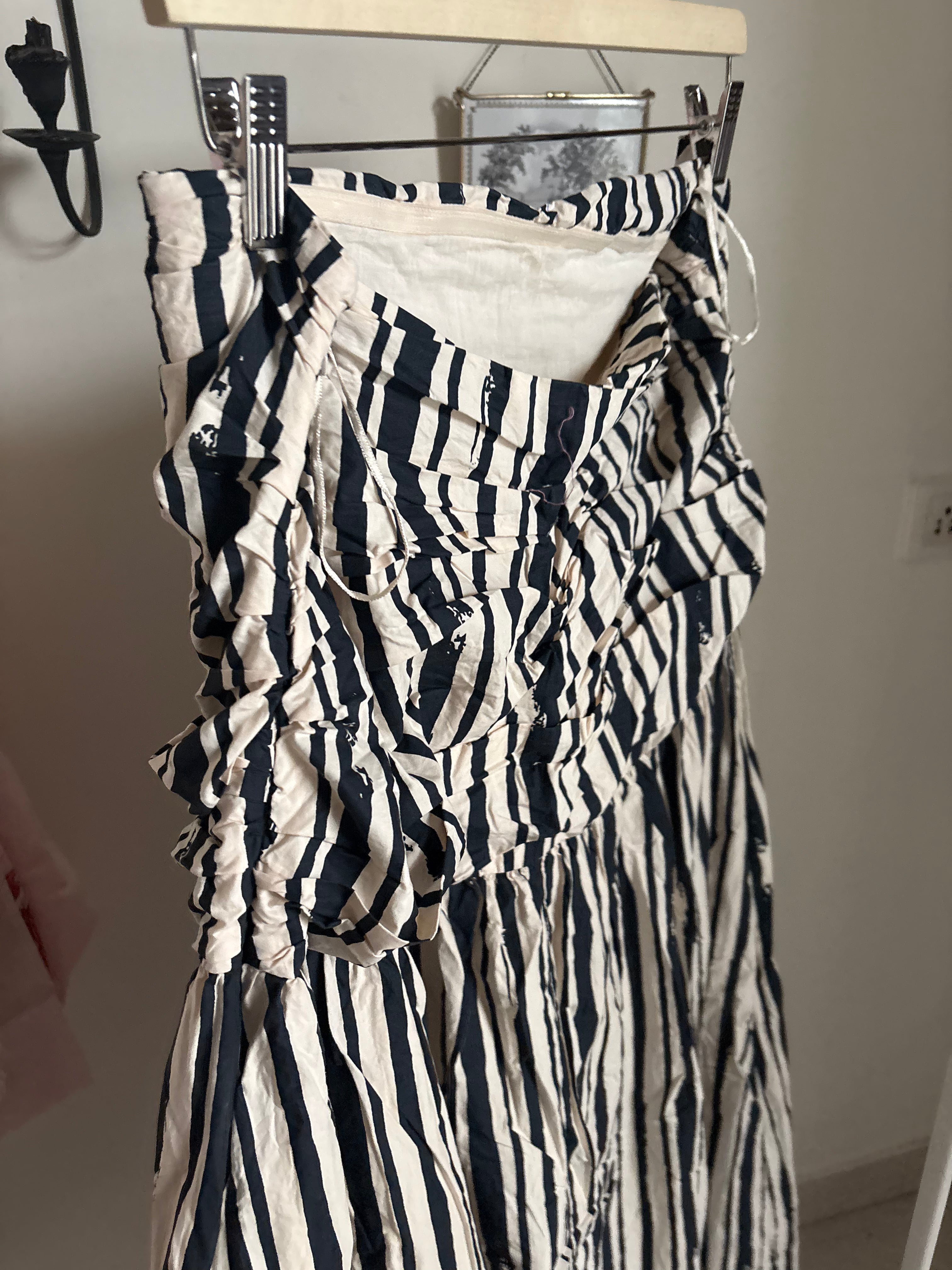 River Island Black Stripe Pleated Bodice Midi Dress UK18