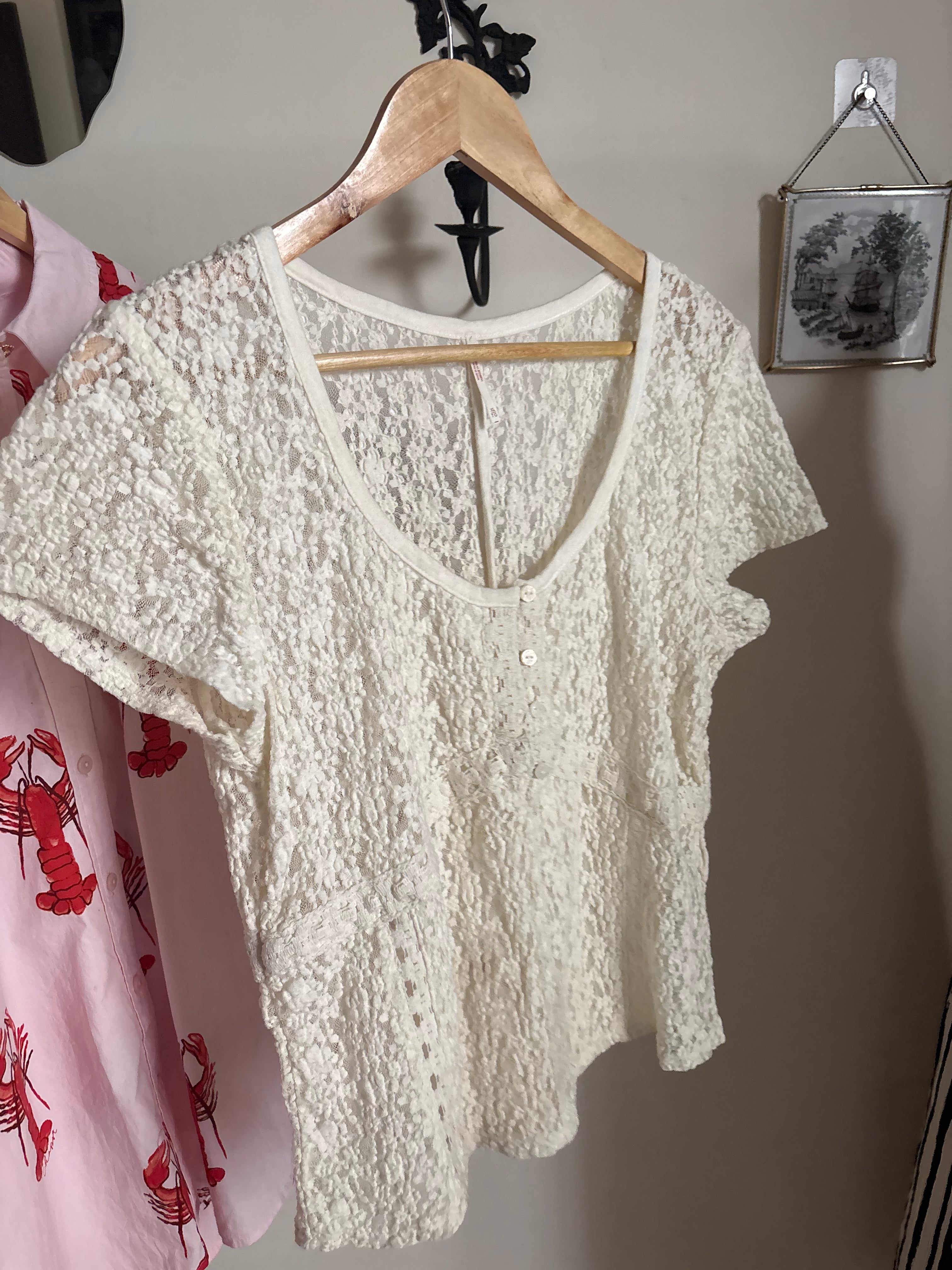 Free People short sleeve lace top in whisper white  XL