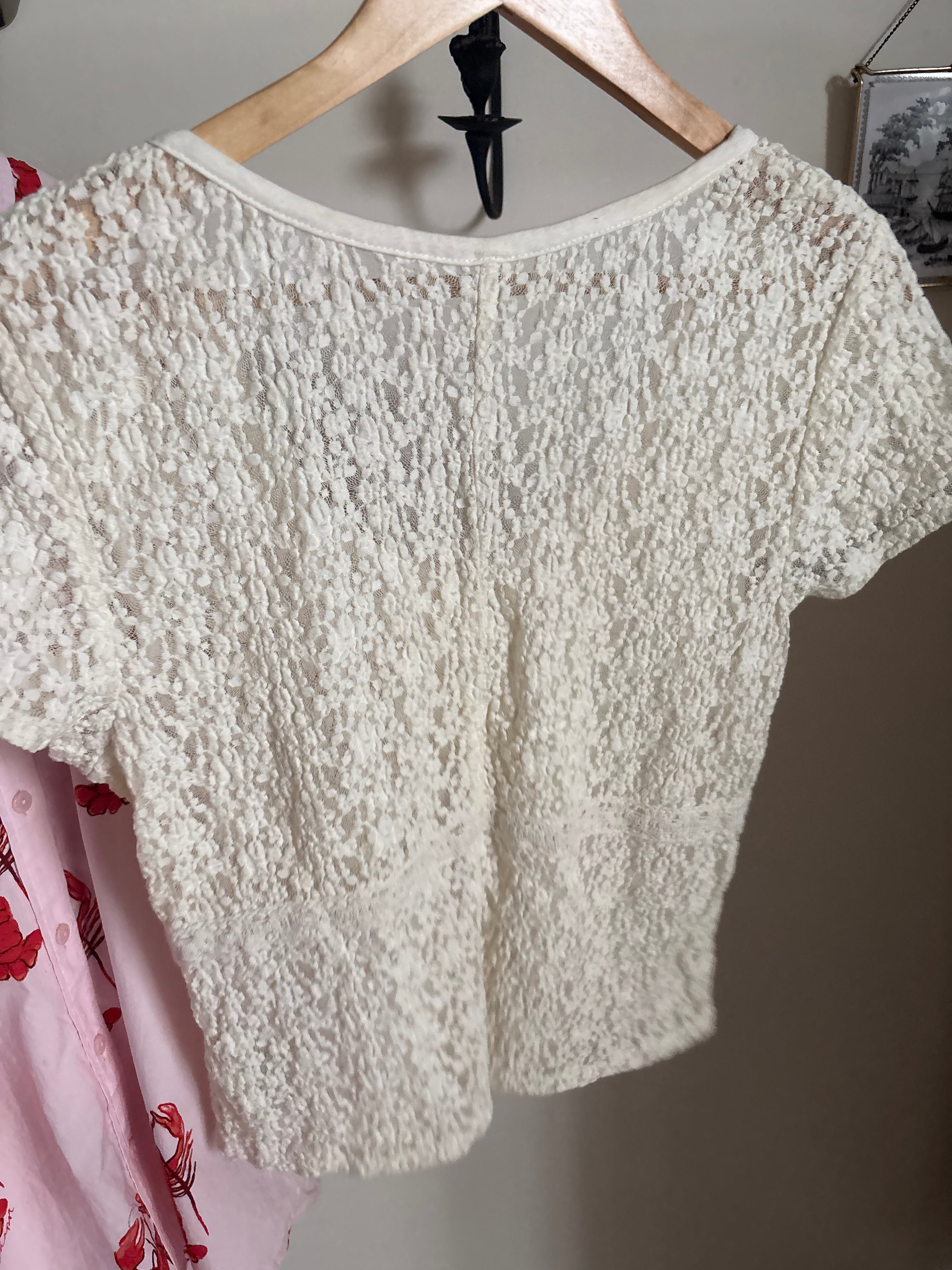 Free People short sleeve lace top in whisper white  XL
