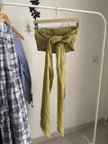 GREEN TIE LINEN TUBE TOP S