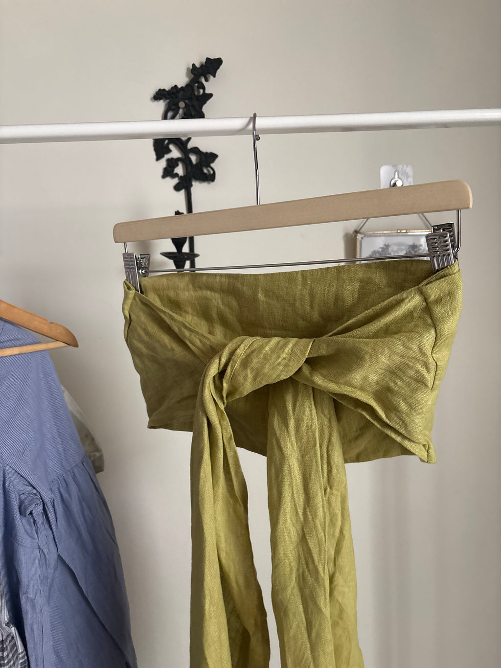 GREEN TIE LINEN TUBE TOP S