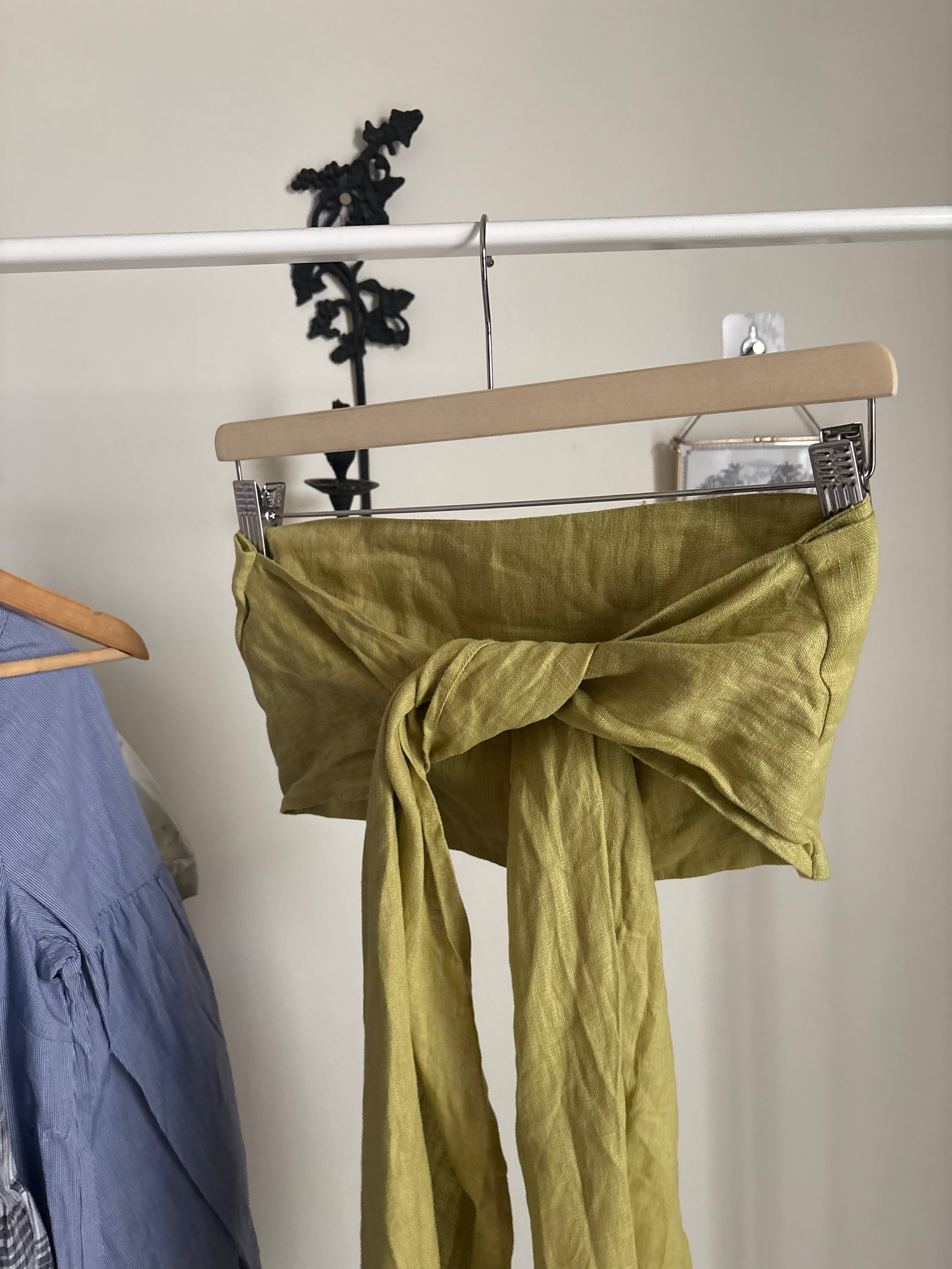 GREEN TIE LINEN TUBE TOP S