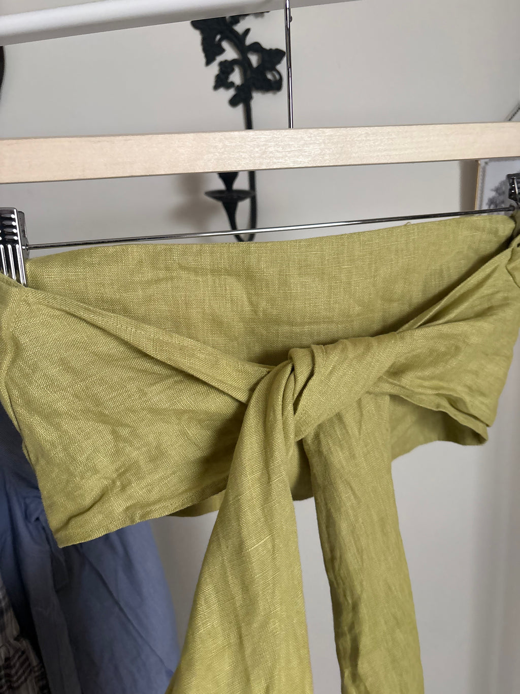 GREEN TIE LINEN TUBE TOP S