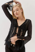 UO Shelby Fly-Away Frill Blouse M