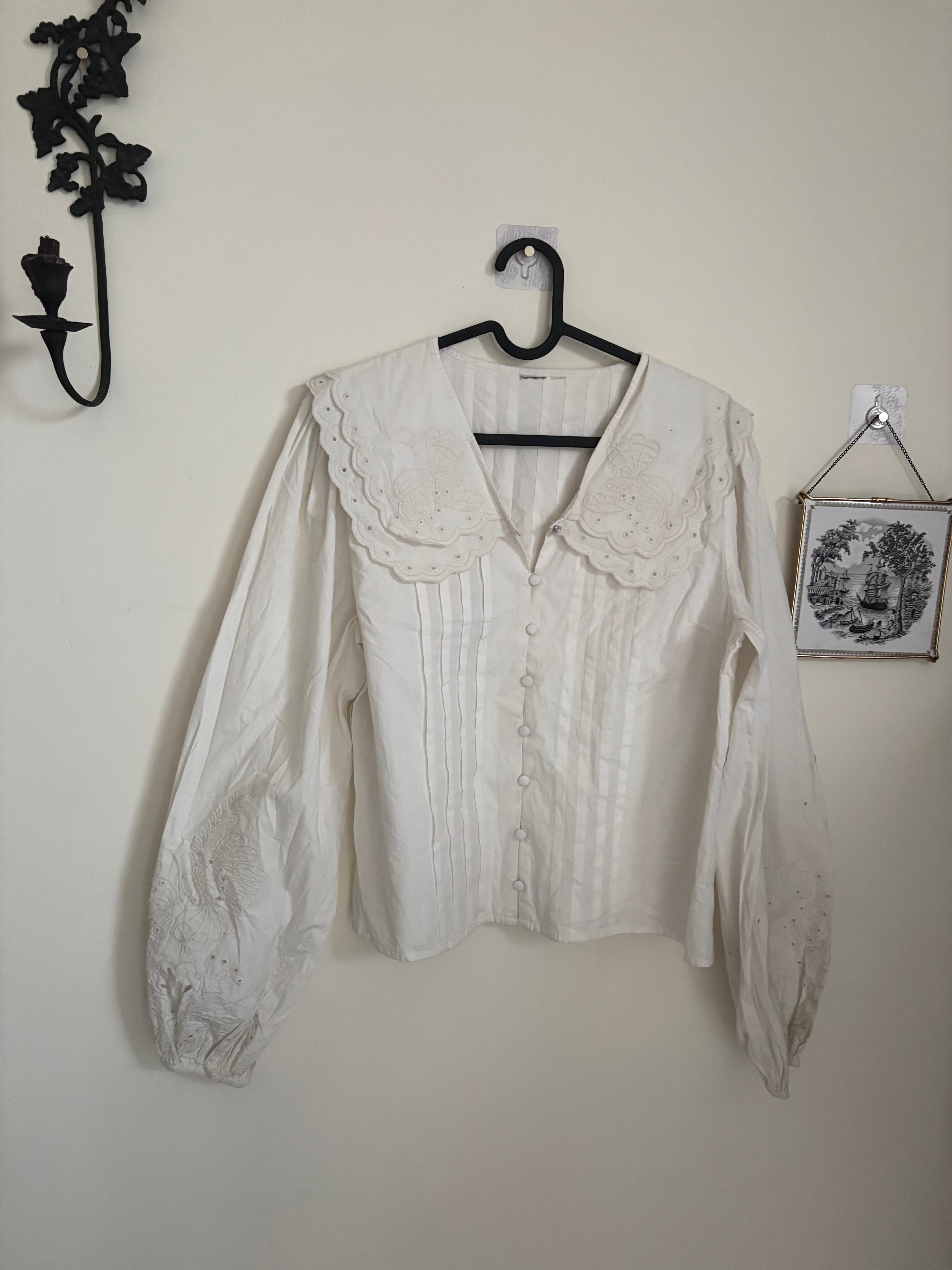 COTTON WHITE DOUBLE COLLAR TOP M
