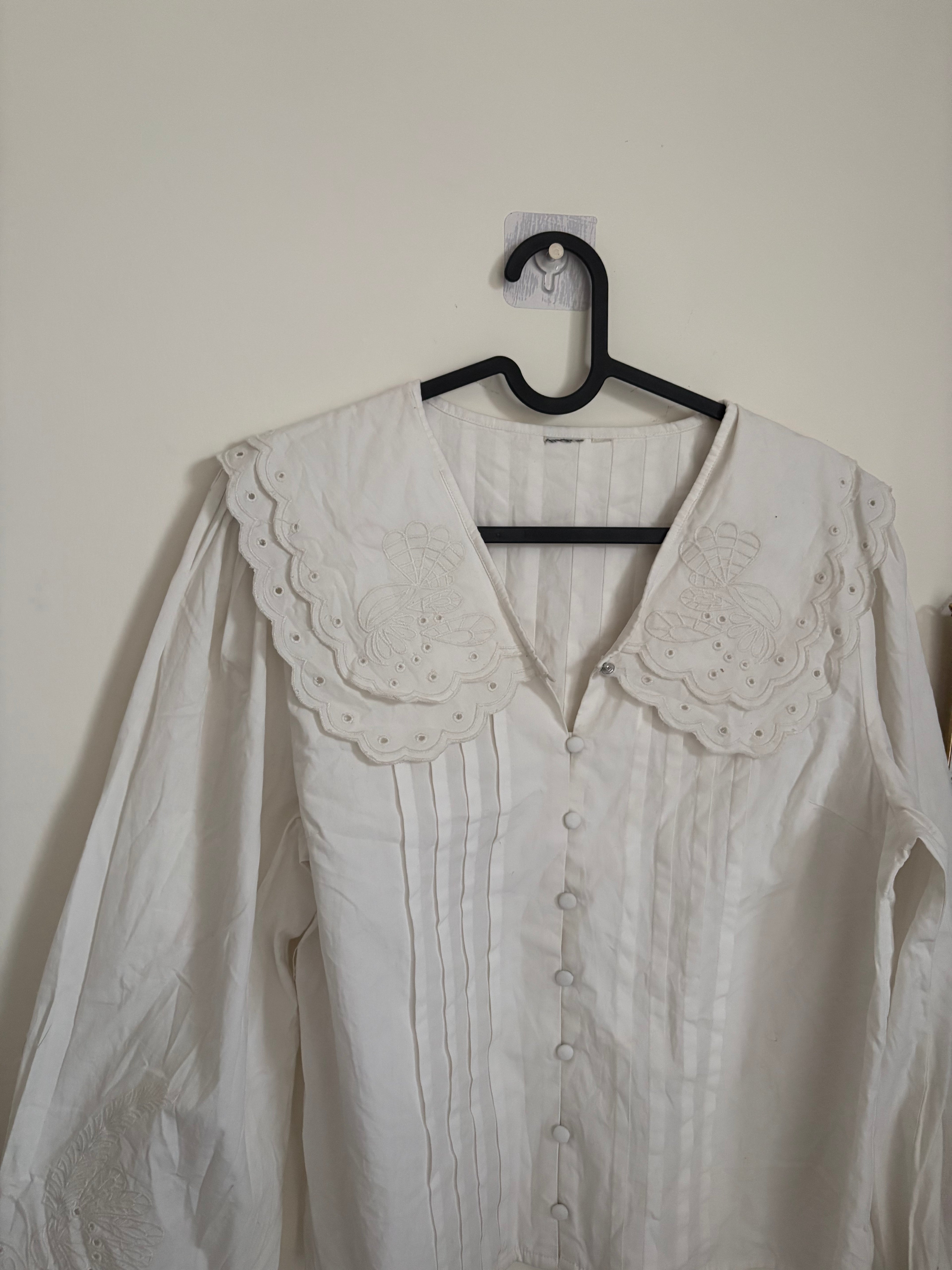 COTTON WHITE DOUBLE COLLAR TOP M