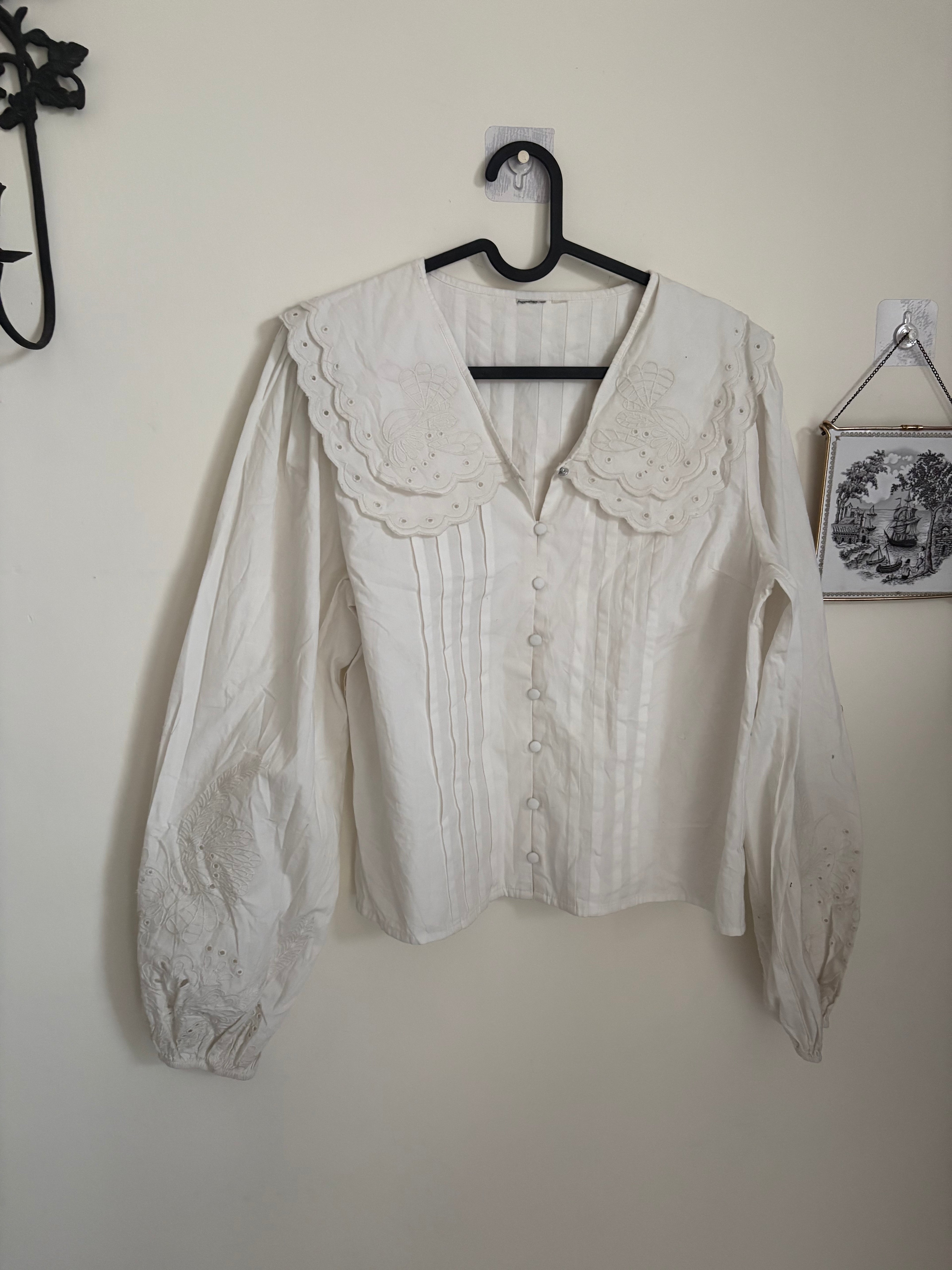 COTTON WHITE DOUBLE COLLAR TOP M
