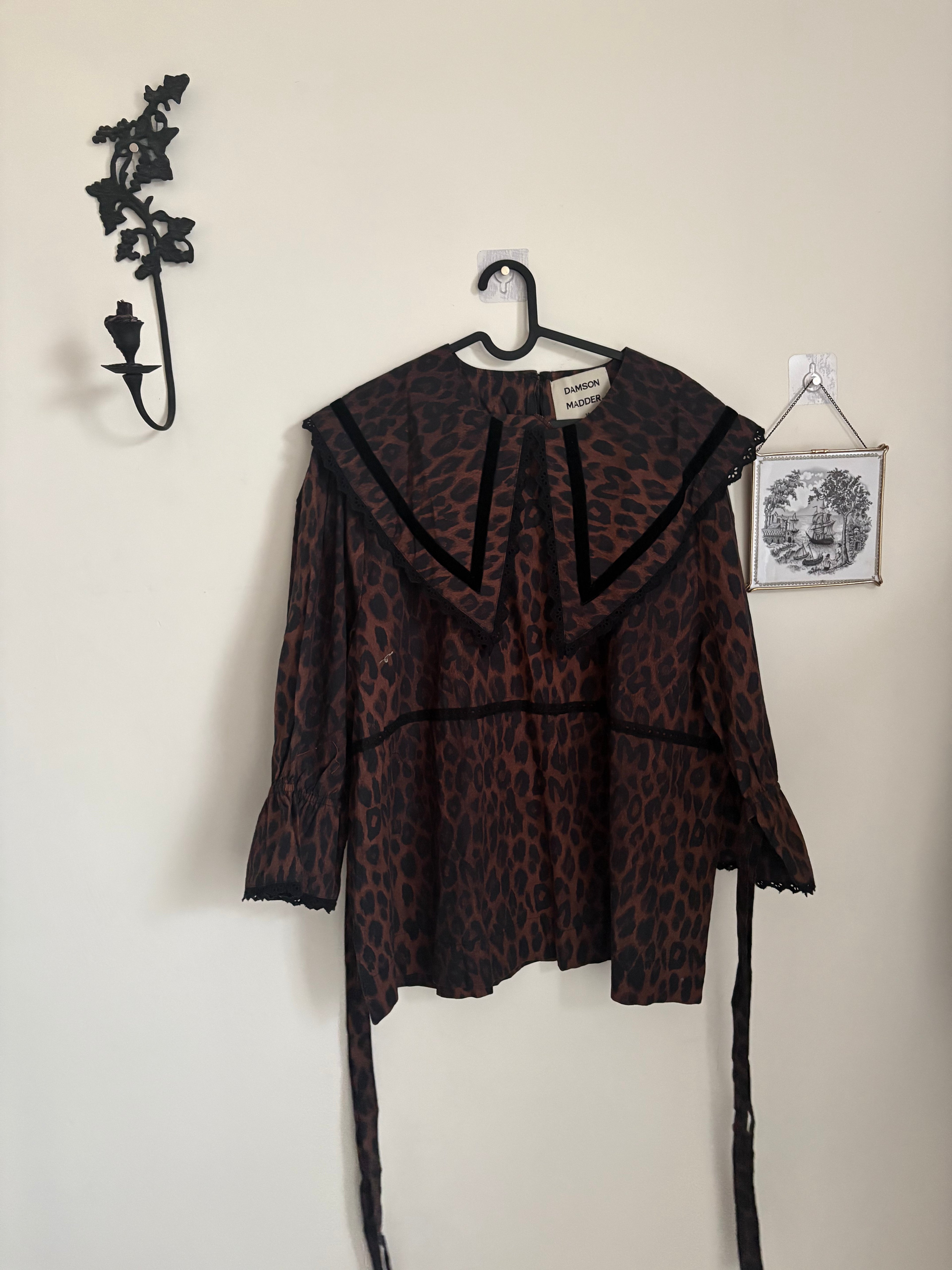 Damson Madder Candice Leopard Print Oversized Collar Blouse UK14