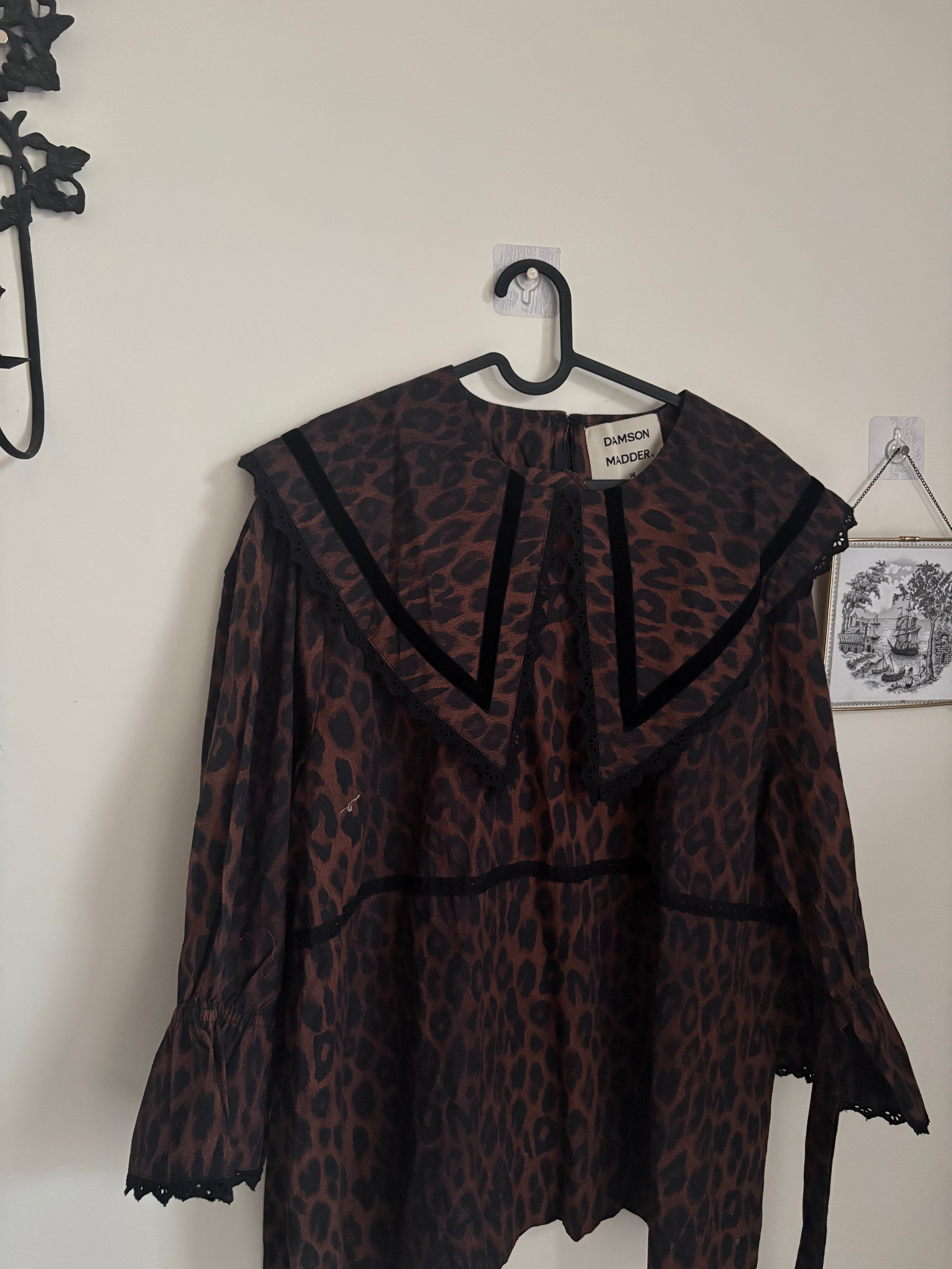 Damson Madder Candice Leopard Print Oversized Collar Blouse UK14