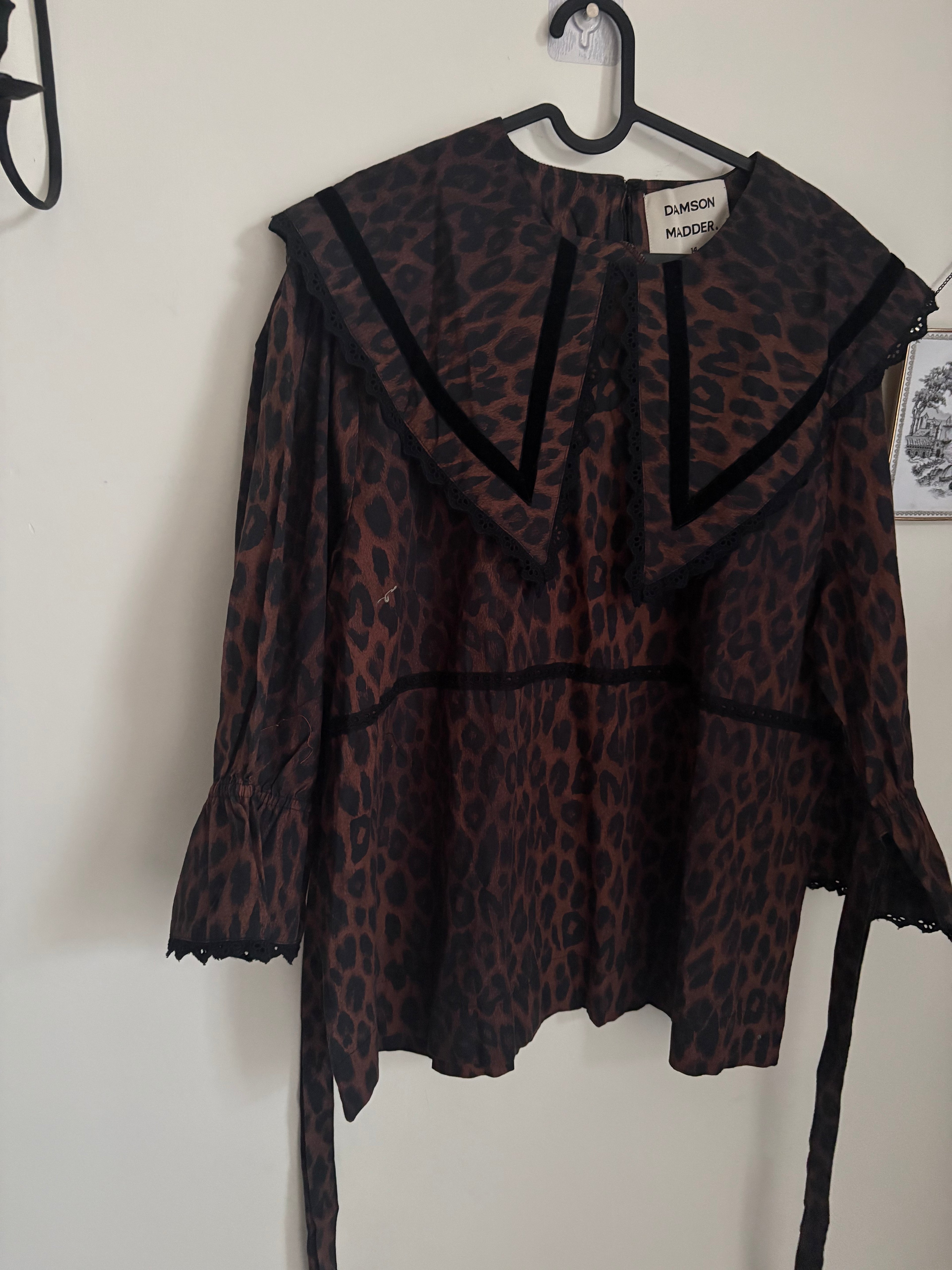 Damson Madder Candice Leopard Print Oversized Collar Blouse UK14