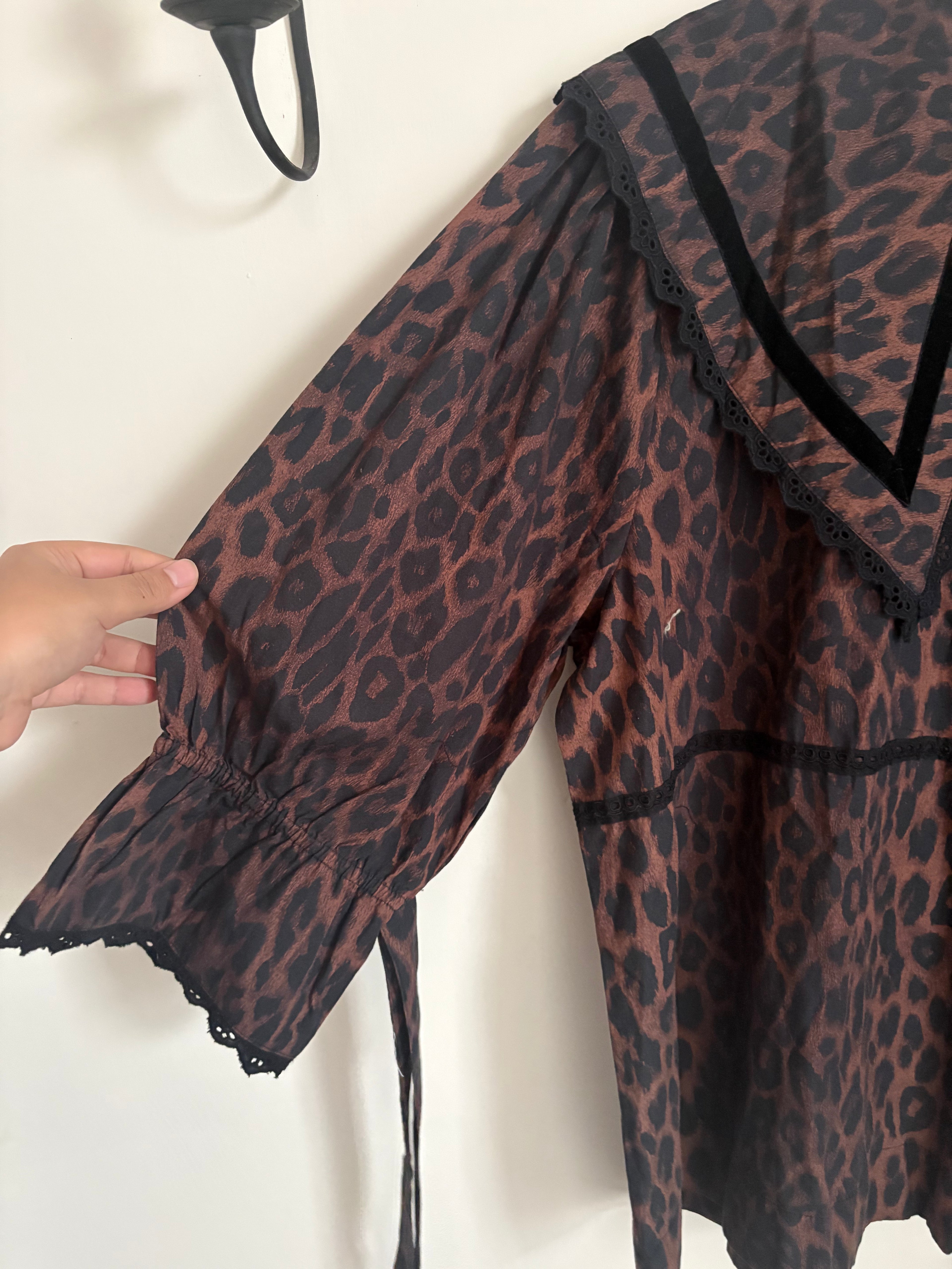 Damson Madder Candice Leopard Print Oversized Collar Blouse UK14