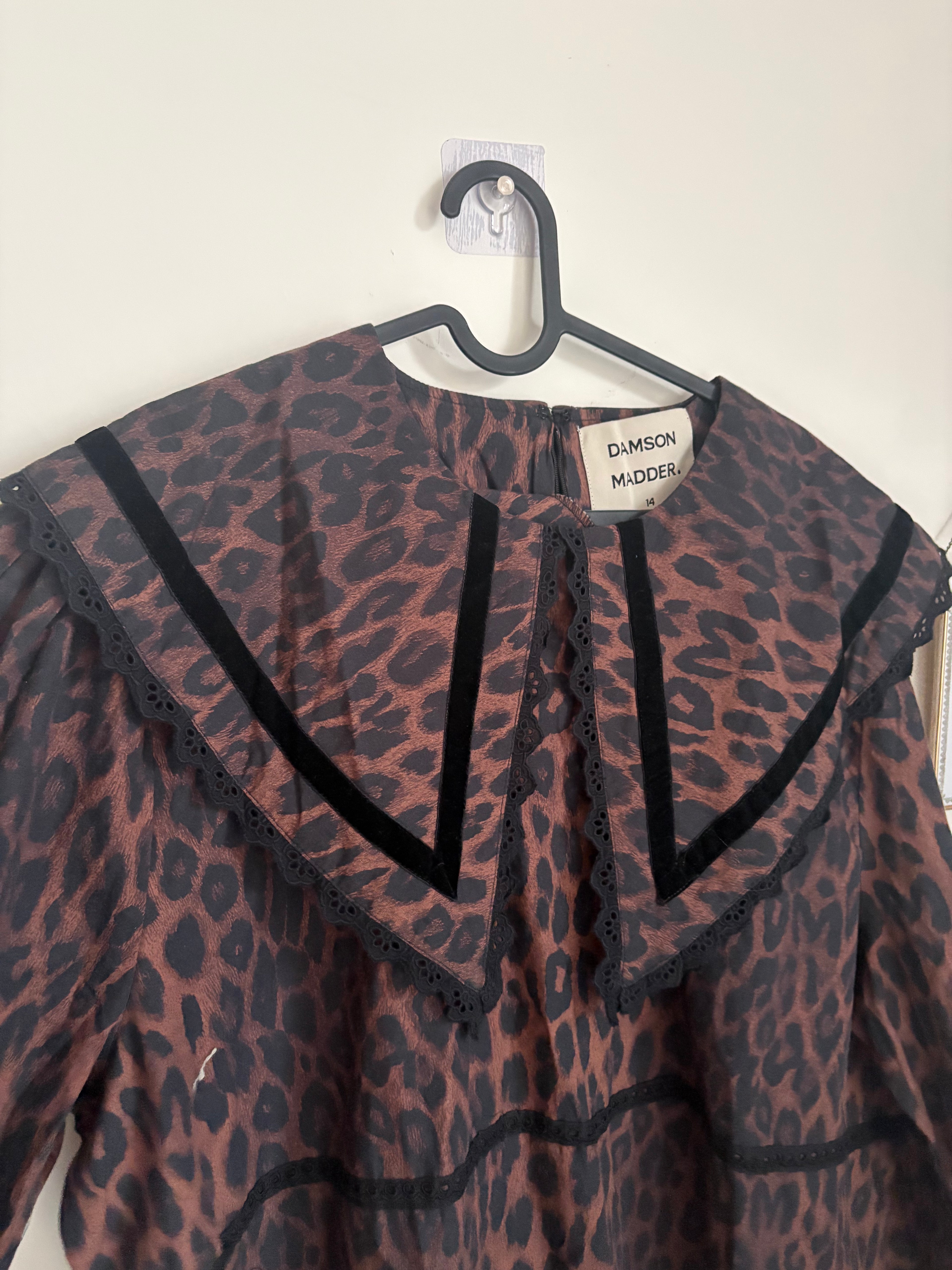 Damson Madder Candice Leopard Print Oversized Collar Blouse UK14