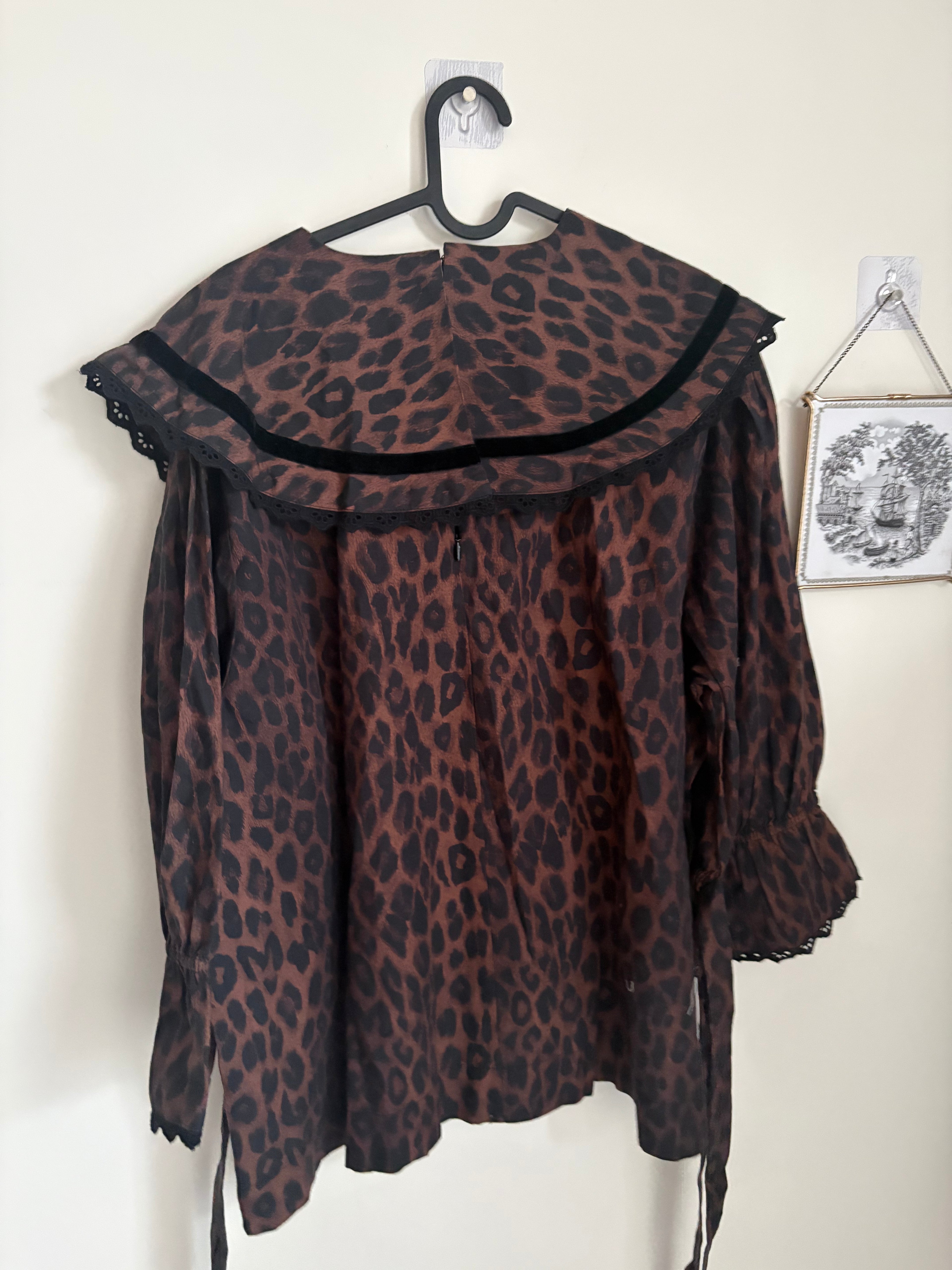Damson Madder Candice Leopard Print Oversized Collar Blouse UK14