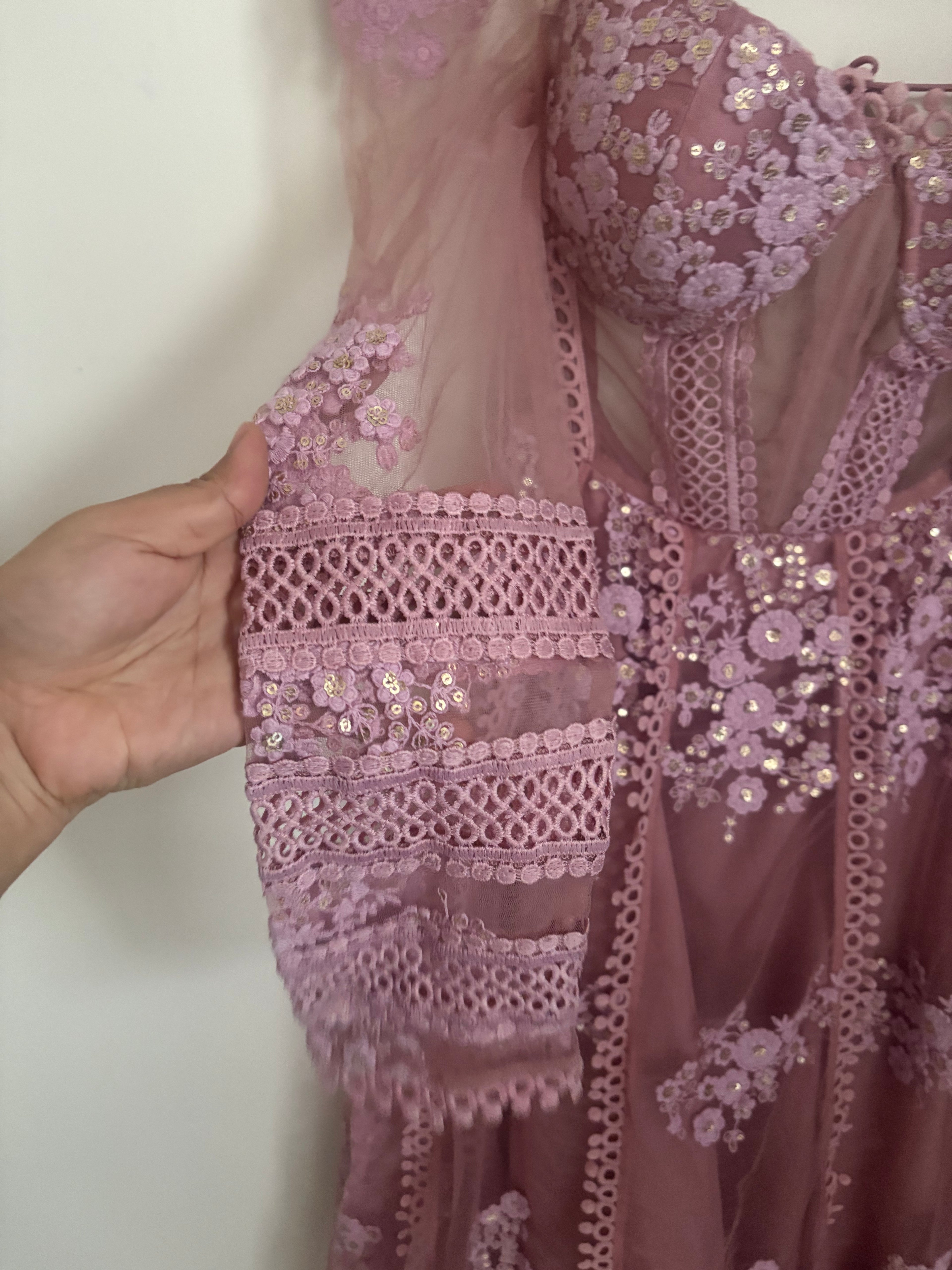 SAANJH BY LEA CLOTHING FARIHA LAVENDER GEORGETTE FLORAL EMBROIDERED KURTA