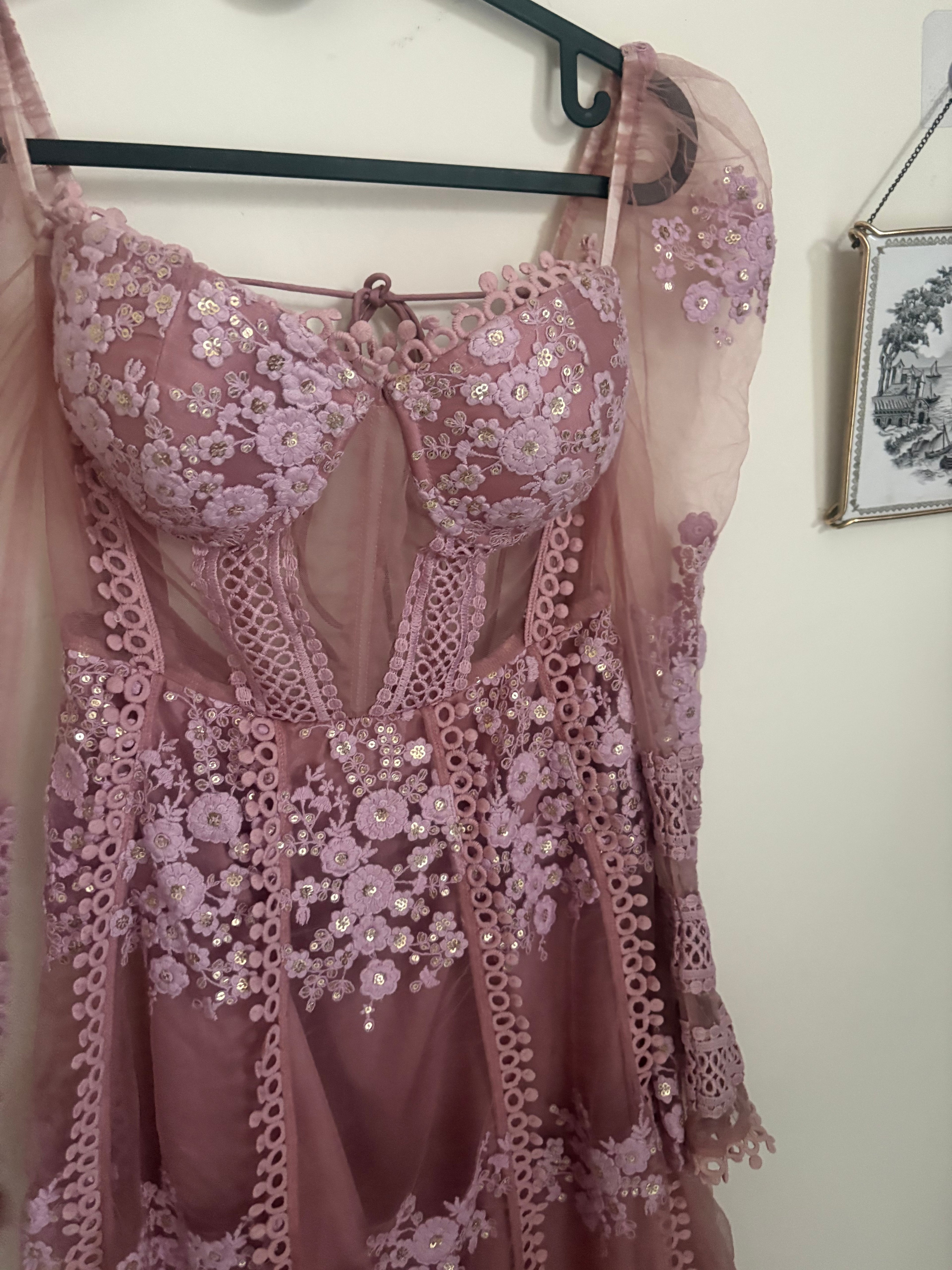 SAANJH BY LEA CLOTHING FARIHA LAVENDER GEORGETTE FLORAL EMBROIDERED KURTA