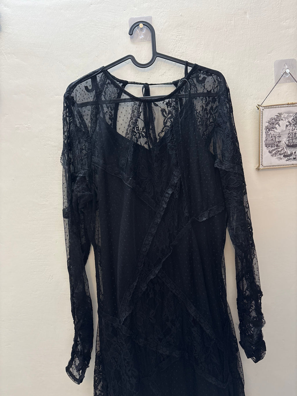 ASOS DESIGN lace maxi dress with open back and split in black UK 16