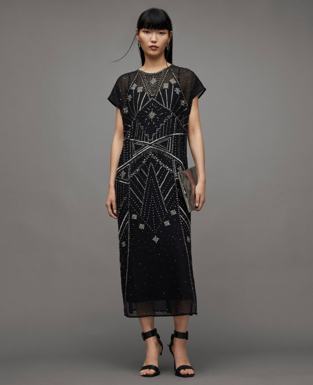 ALL SAINTS ETTA EMBELLISHED MAXI DRESS UK 10