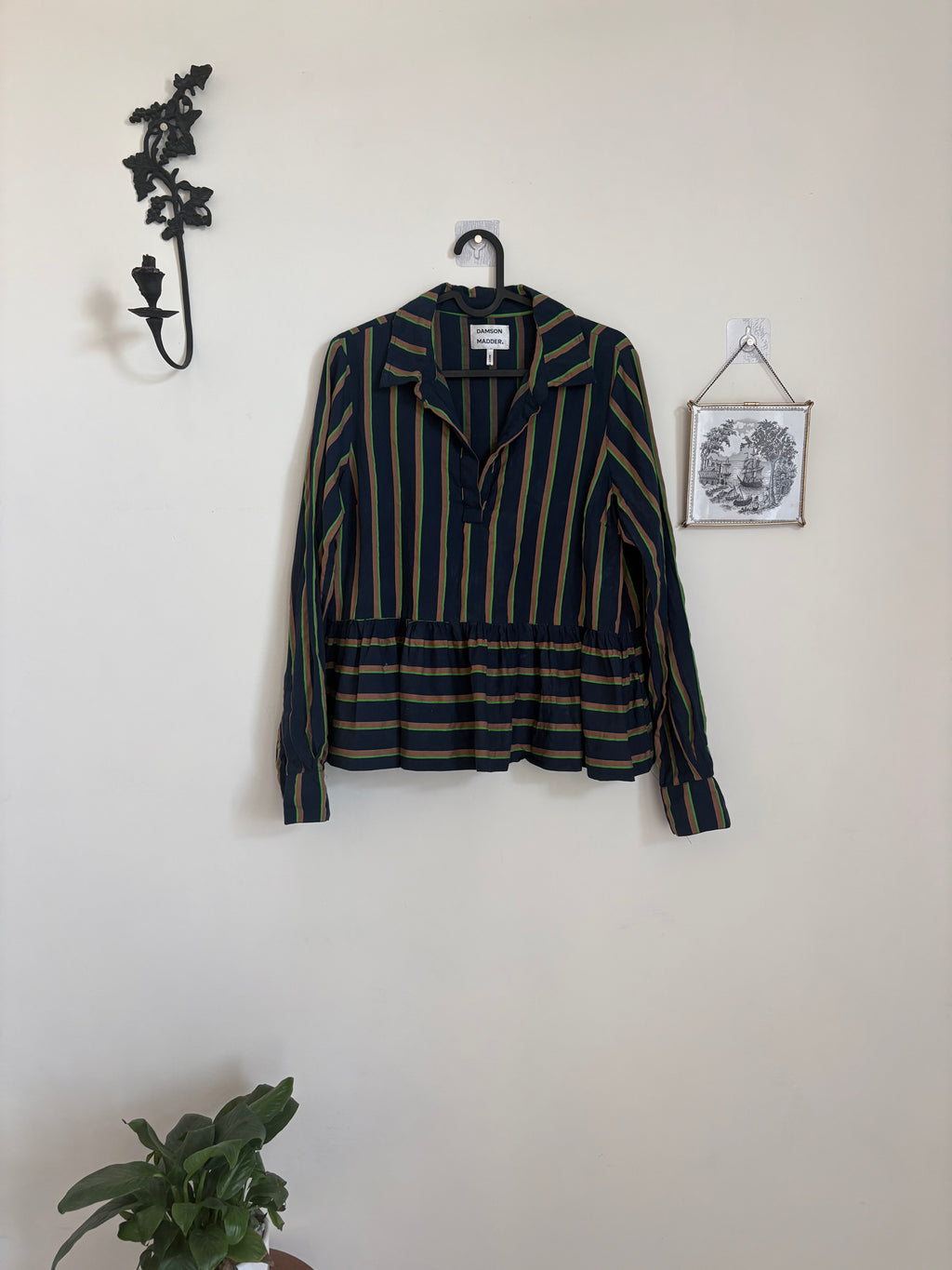 Damson Madder kinsley shirt - navy/green stripe uk 10