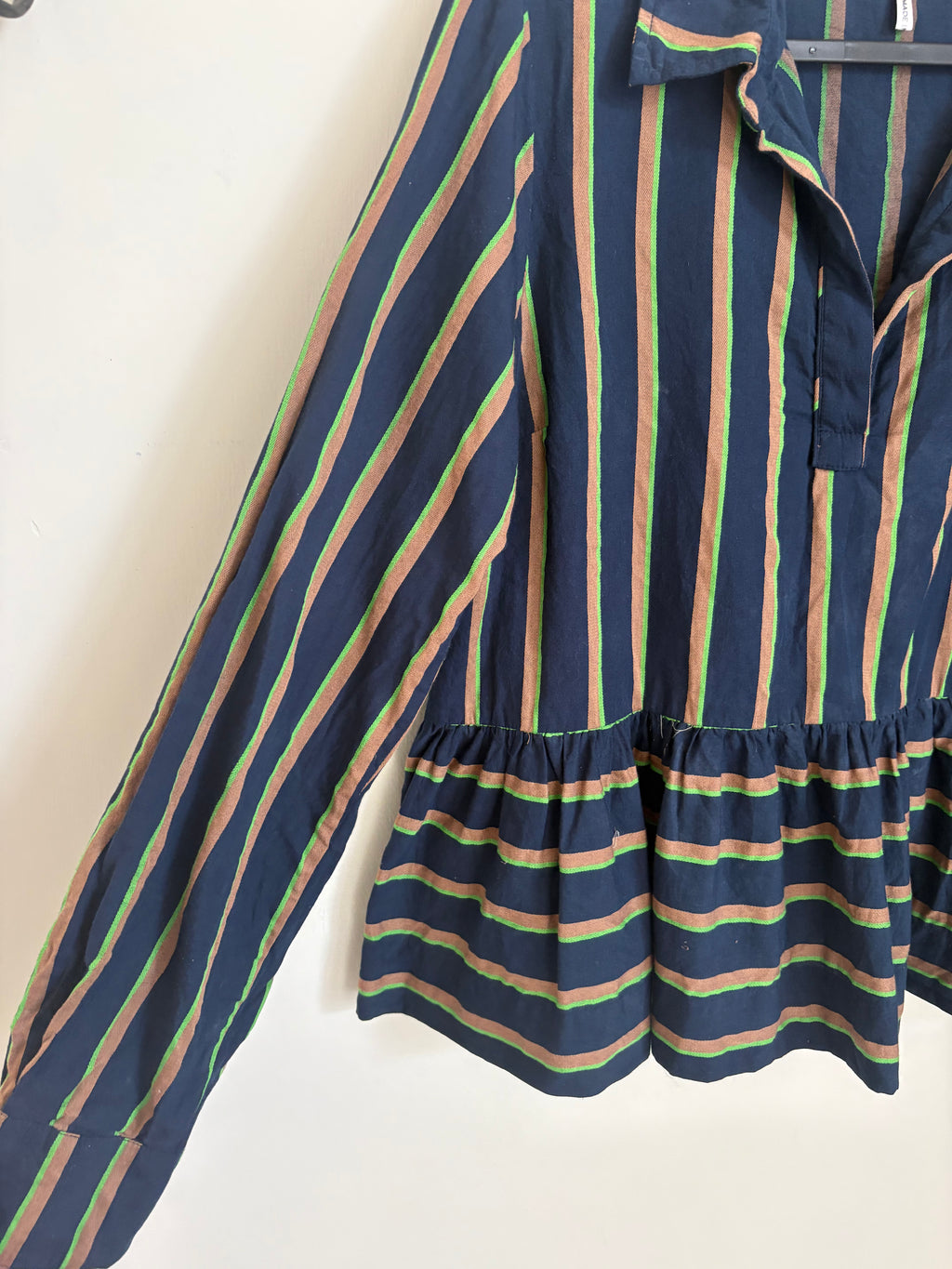 Damson Madder kinsley shirt - navy/green stripe uk 10