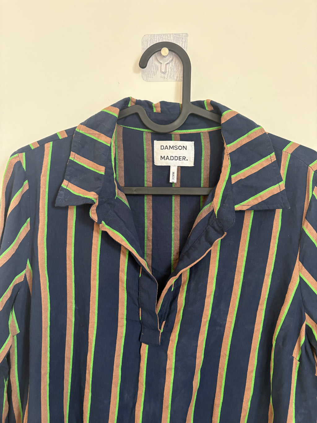 Damson Madder kinsley shirt - navy/green stripe uk 10