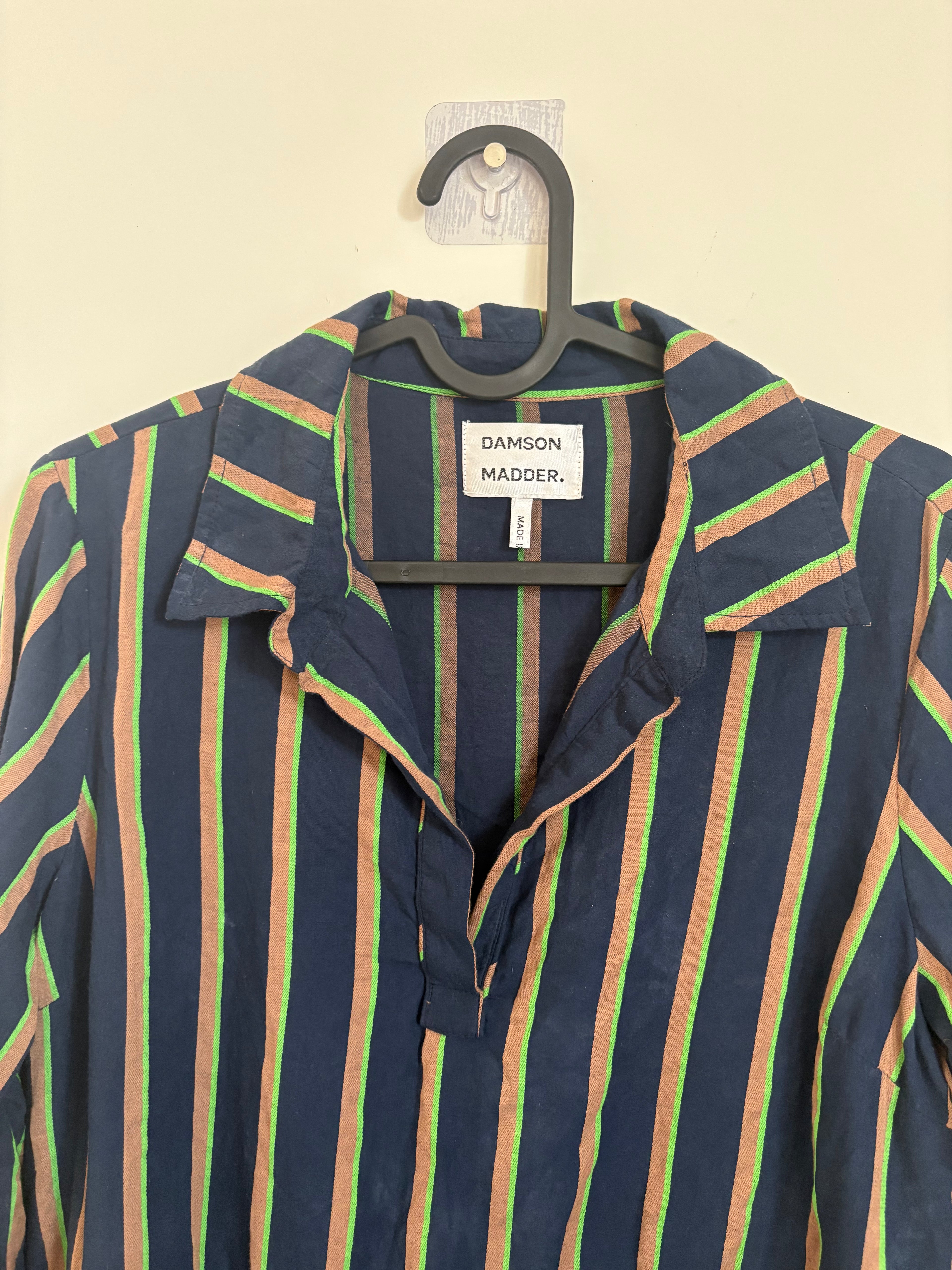 Damson Madder kinsley shirt - navy/green stripe uk 10