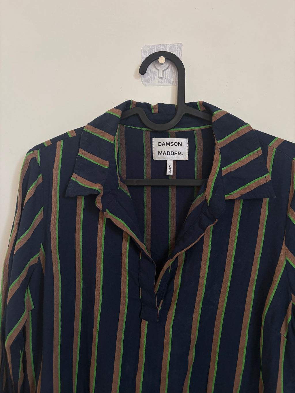 Damson Madder kinsley shirt - navy/green stripe uk 10