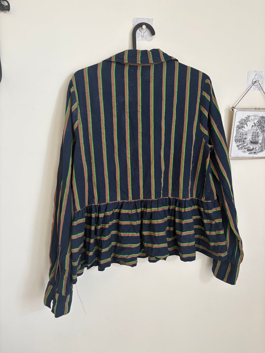 Damson Madder kinsley shirt - navy/green stripe uk 10