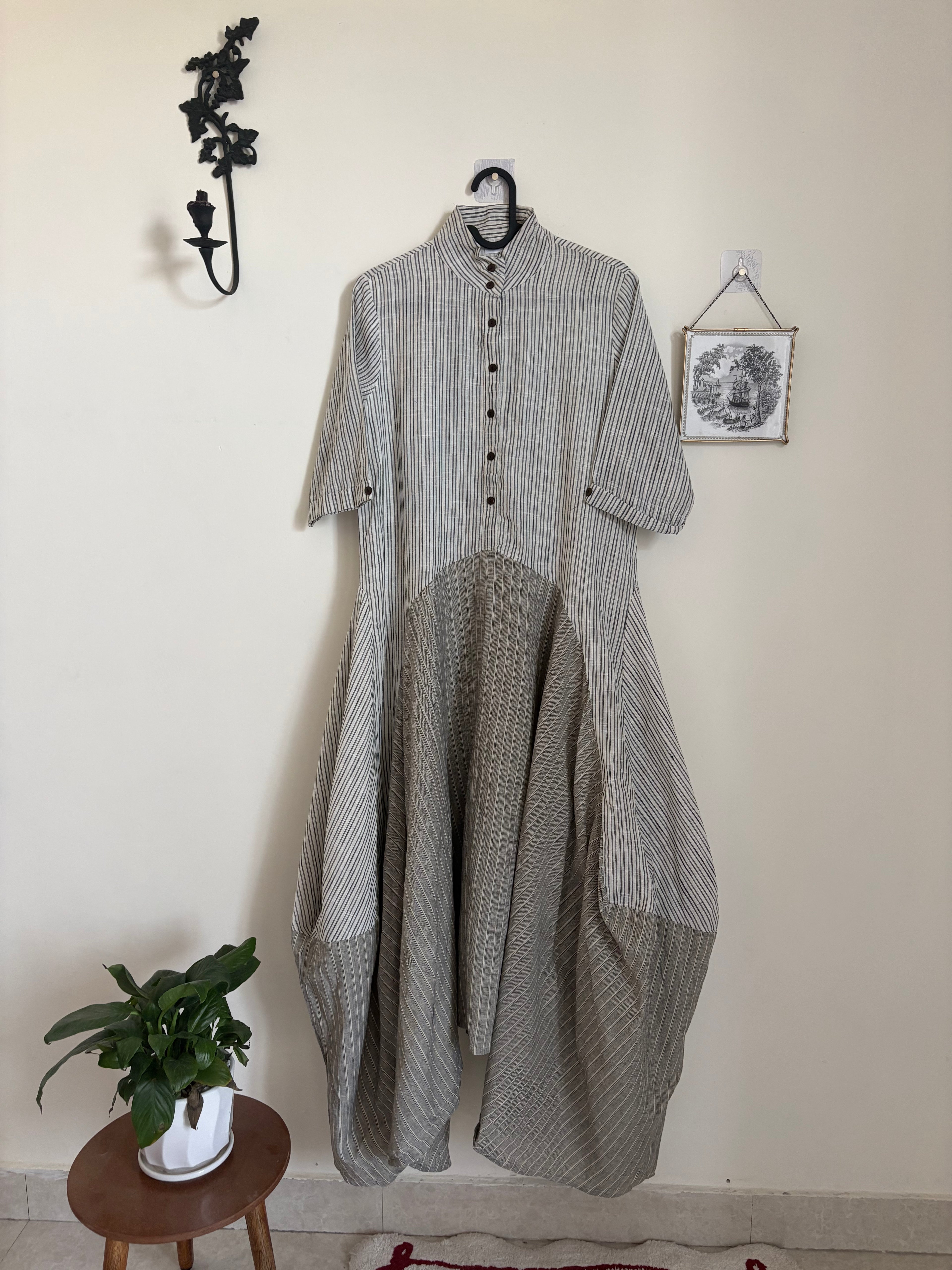 JAPANESE STRIPED BALLOON DRESS M