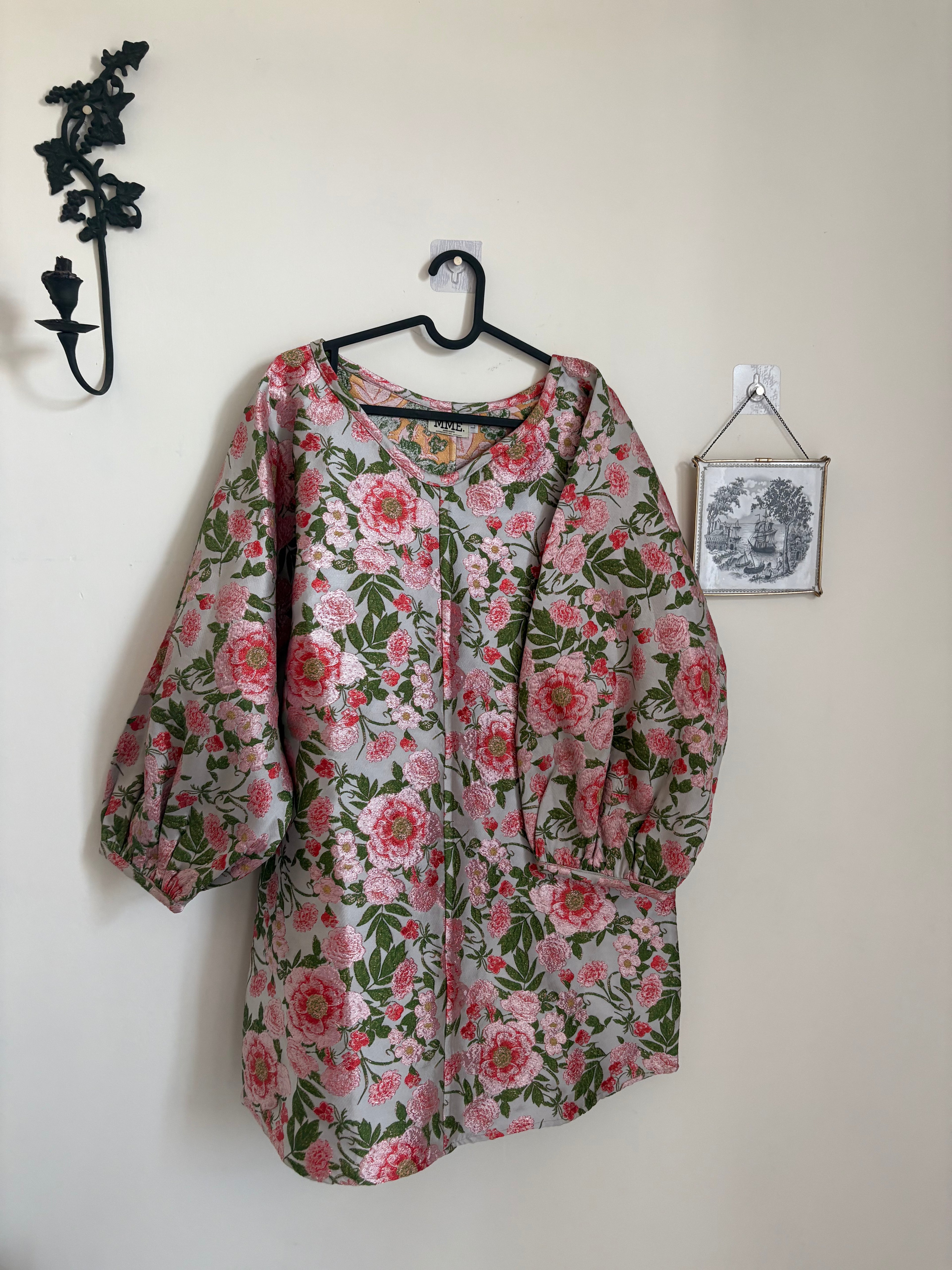 MME.MINK  Lantern Bishop Long Sleeve Floral Dress L