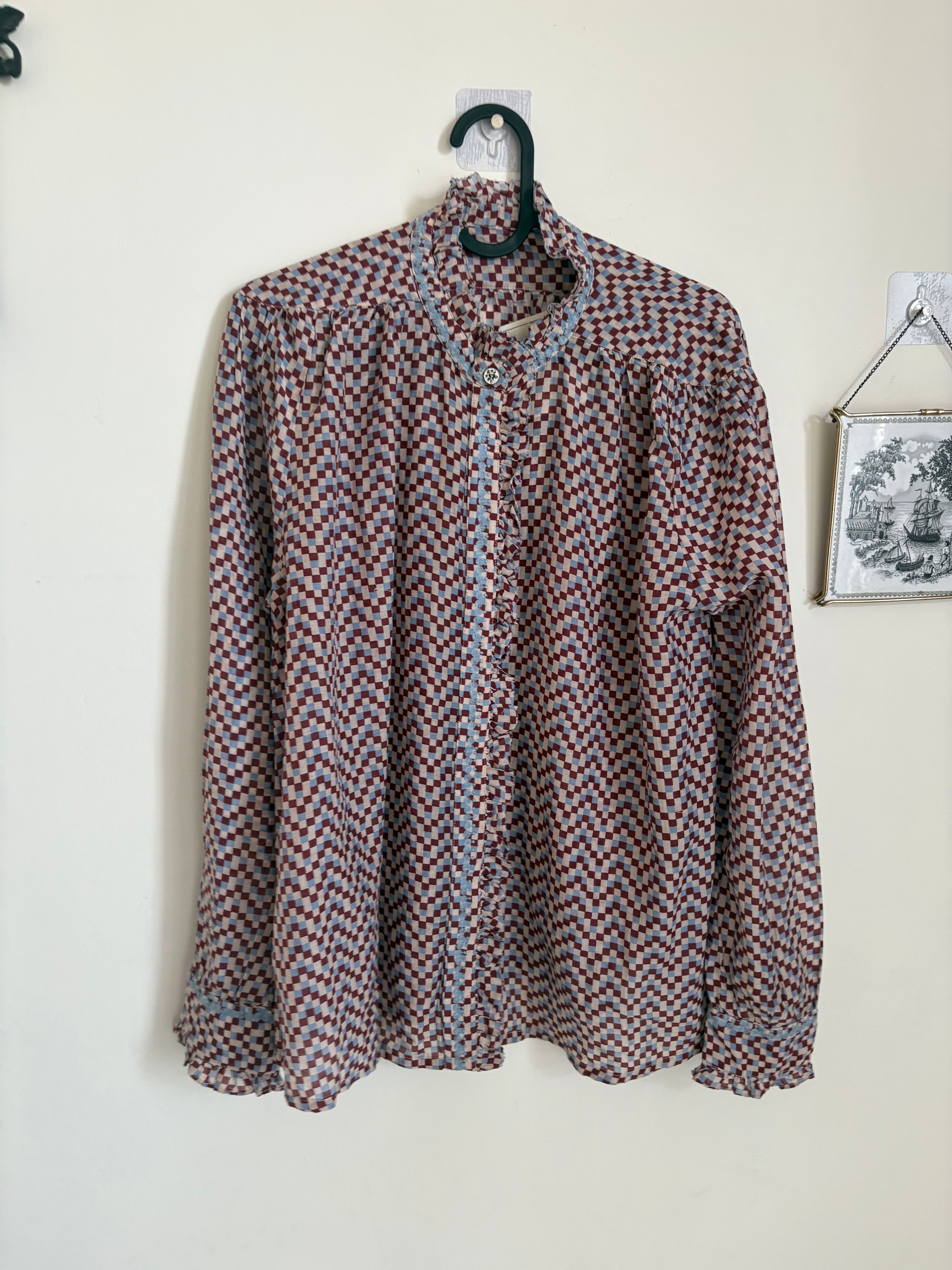 BROWN AND BLUE CHECK COTTON SHIRT M/L