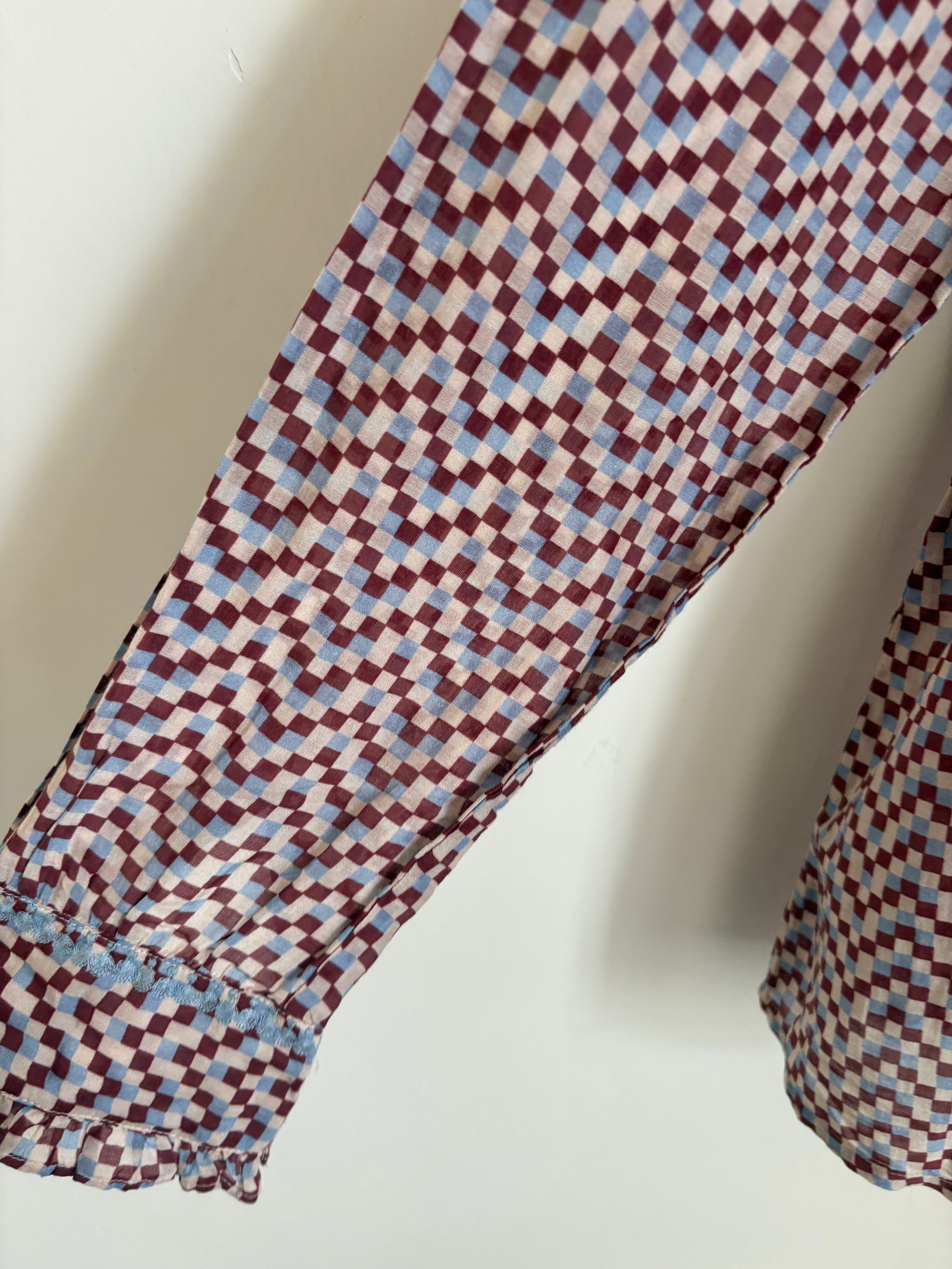 BROWN AND BLUE CHECK COTTON SHIRT M/L