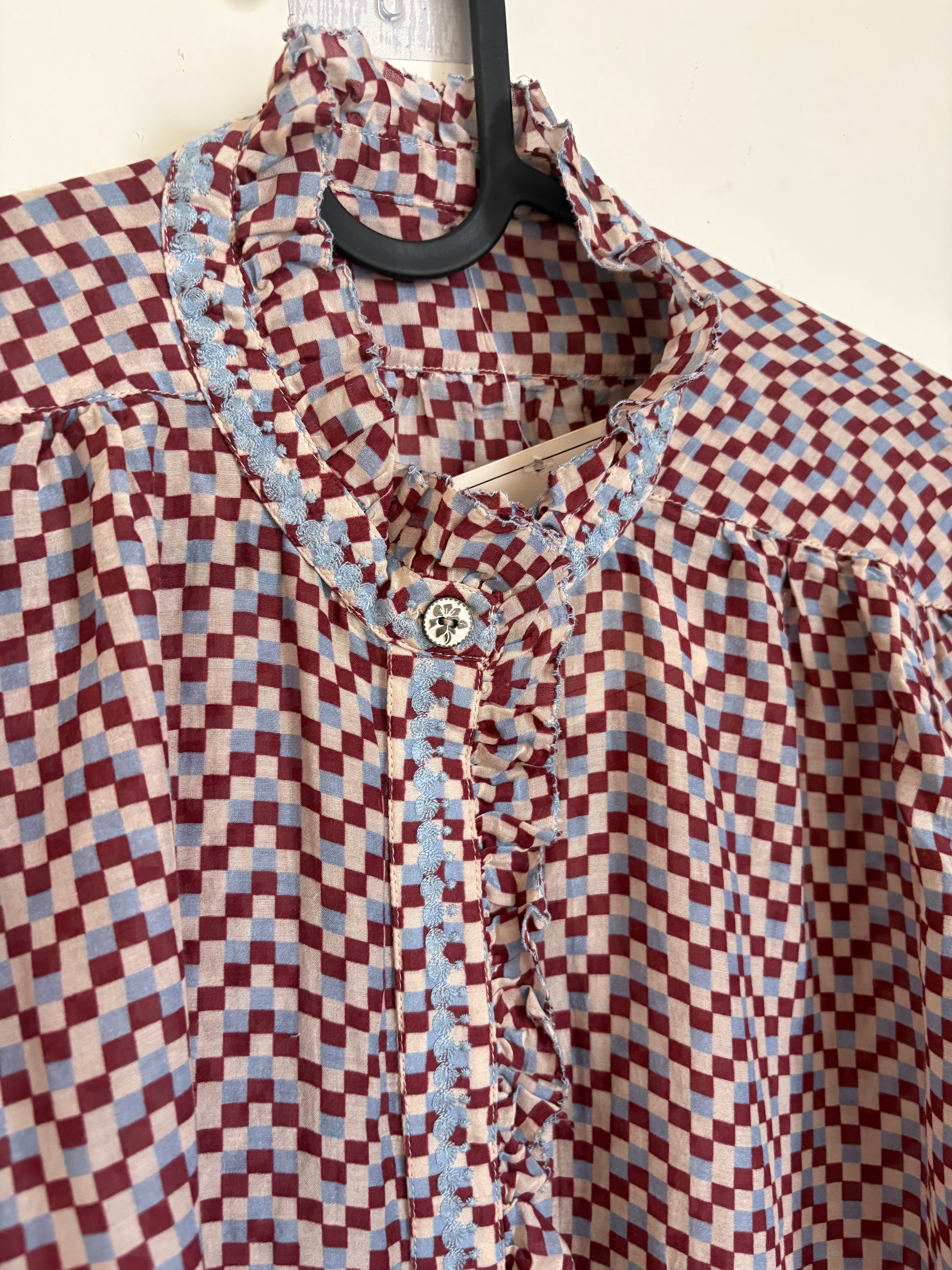 BROWN AND BLUE CHECK COTTON SHIRT M/L