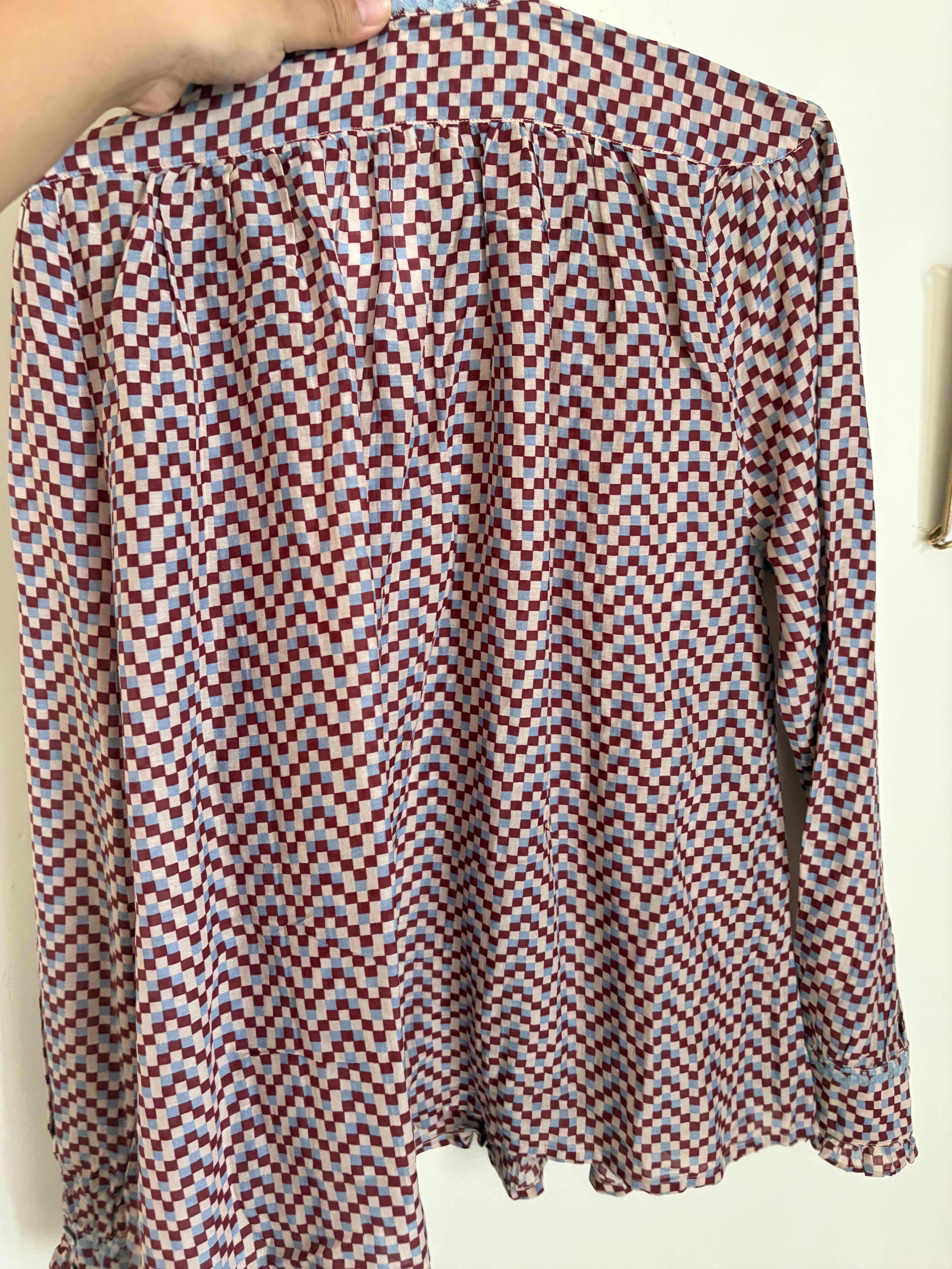 BROWN AND BLUE CHECK COTTON SHIRT M/L