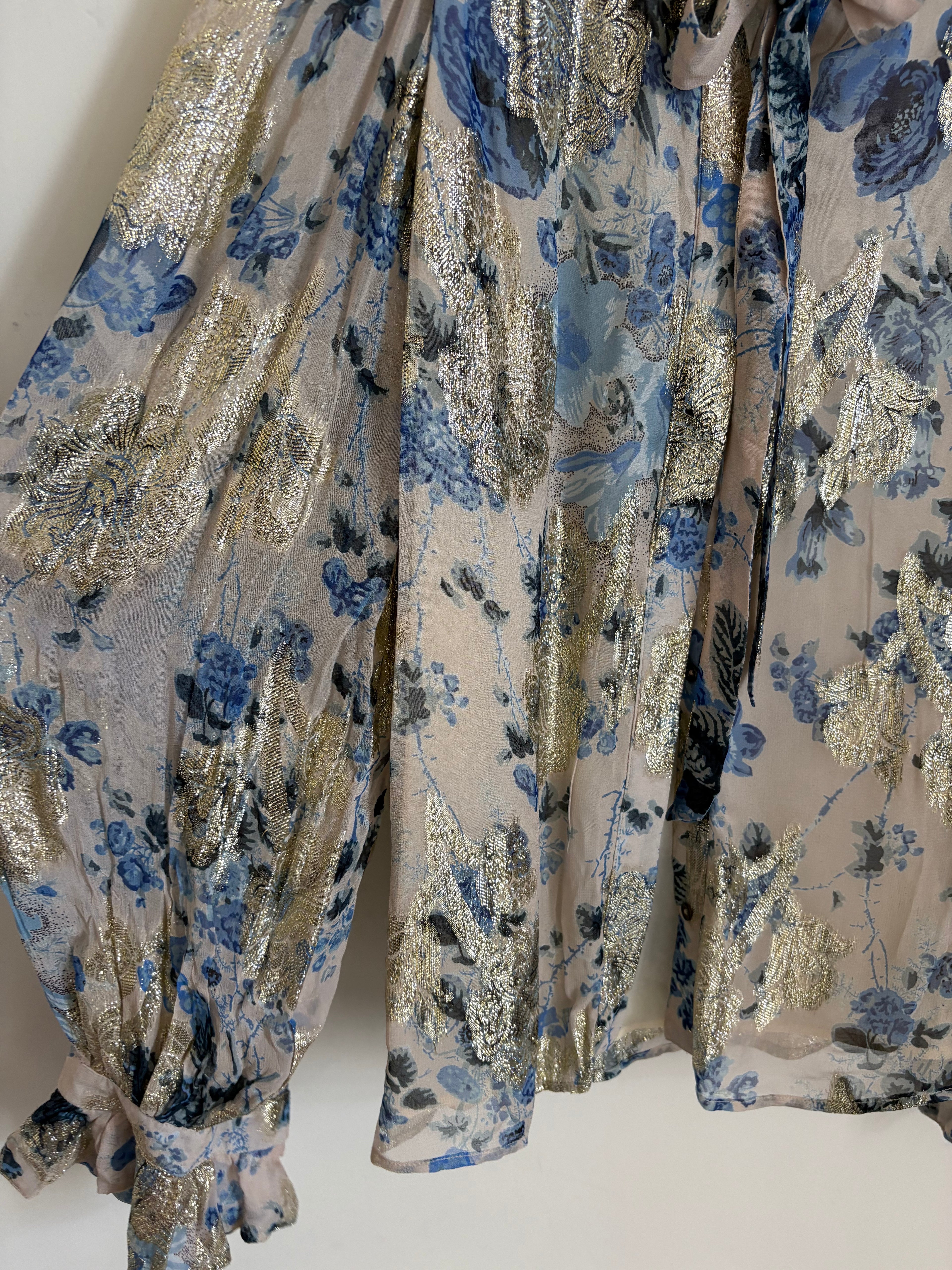 KOBI HALPERINJosie Metallic Floral Ruffle Button-Up Shirt M