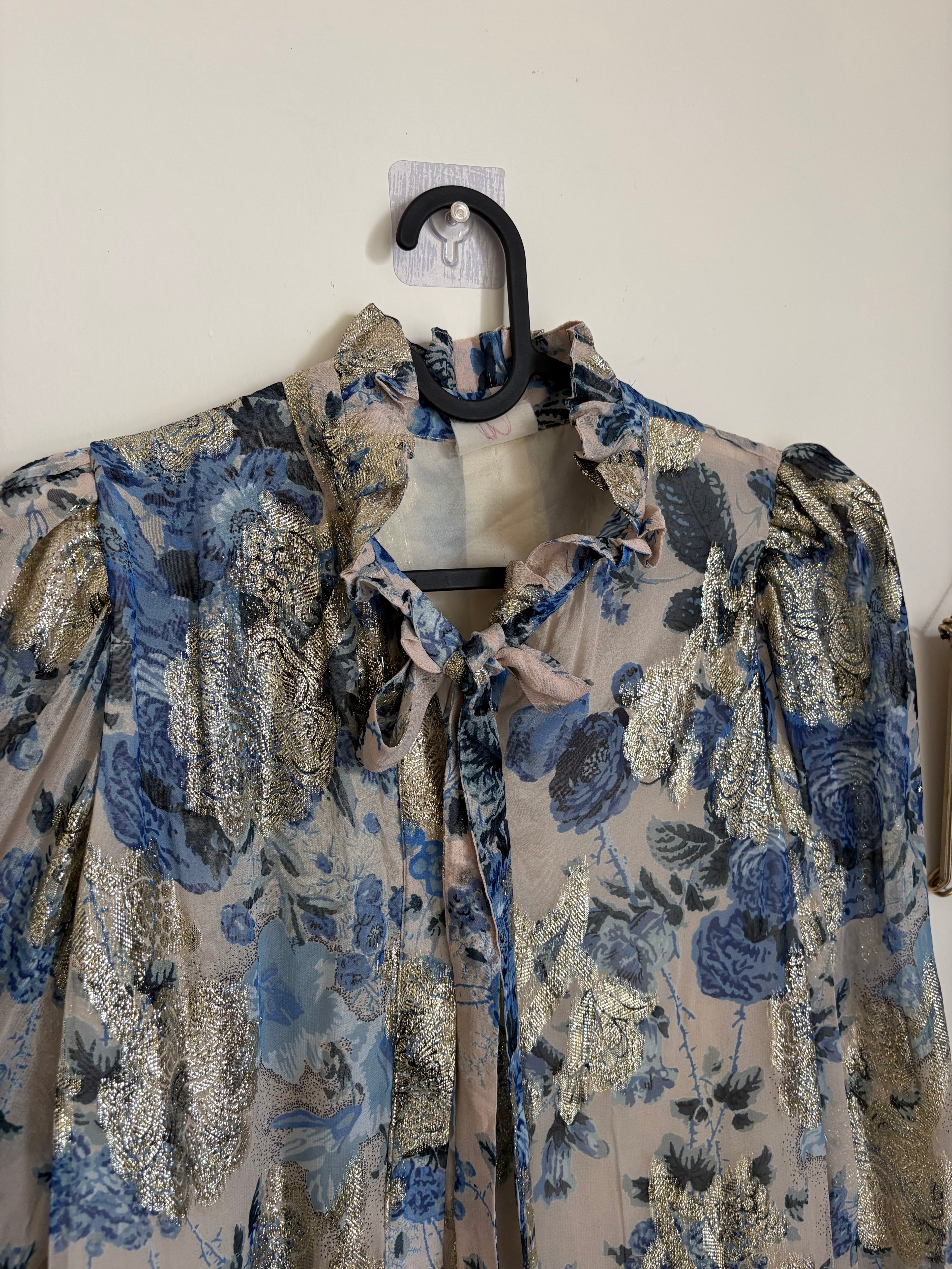 KOBI HALPERINJosie Metallic Floral Ruffle Button-Up Shirt M