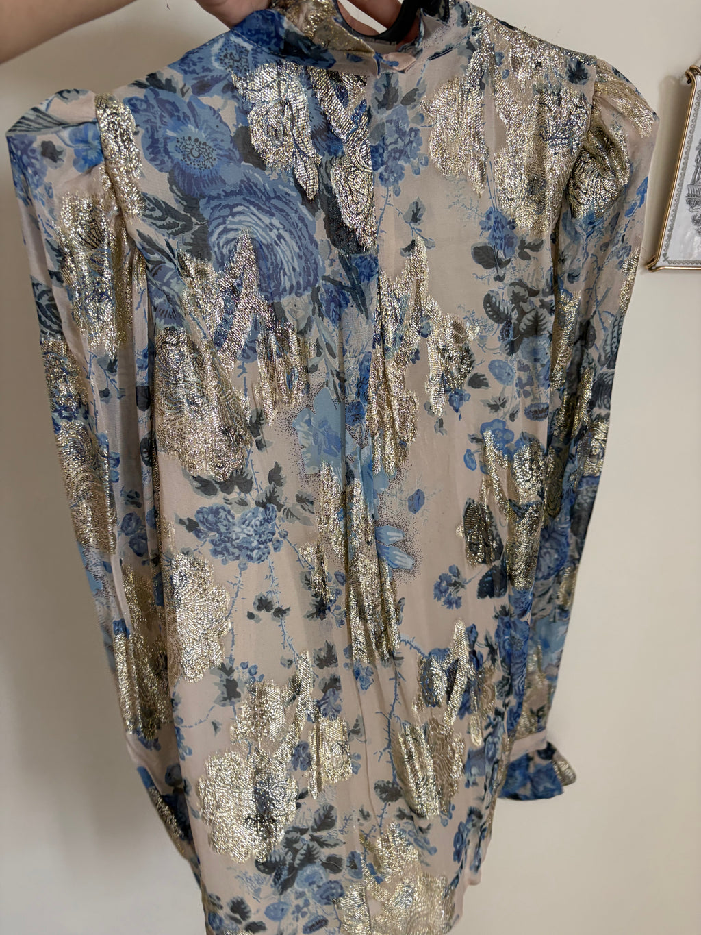 KOBI HALPERINJosie Metallic Floral Ruffle Button-Up Shirt M