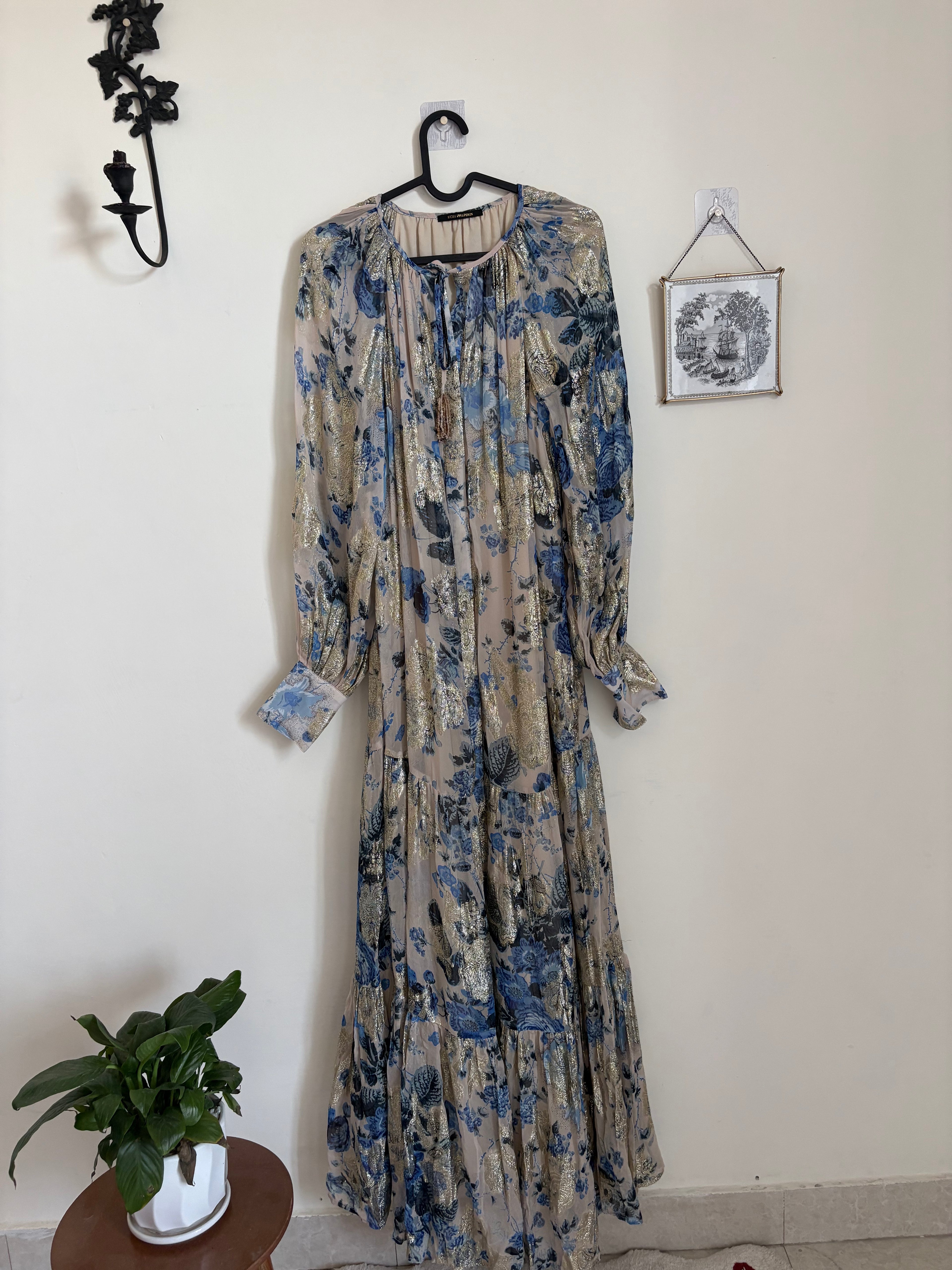 Kobi Halperin  Xandra Metallic Floral Maxi Dress L