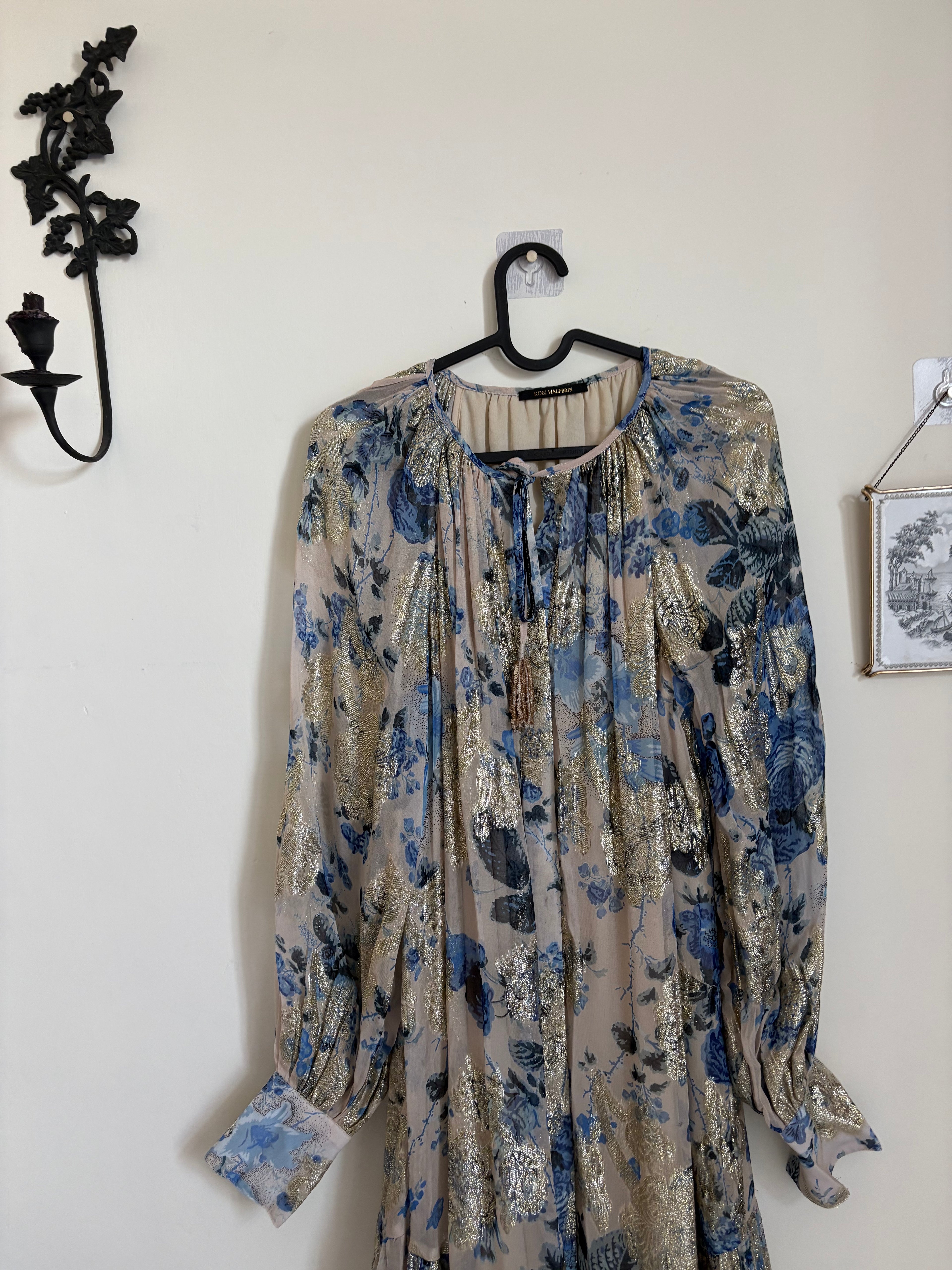 Kobi Halperin  Xandra Metallic Floral Maxi Dress L