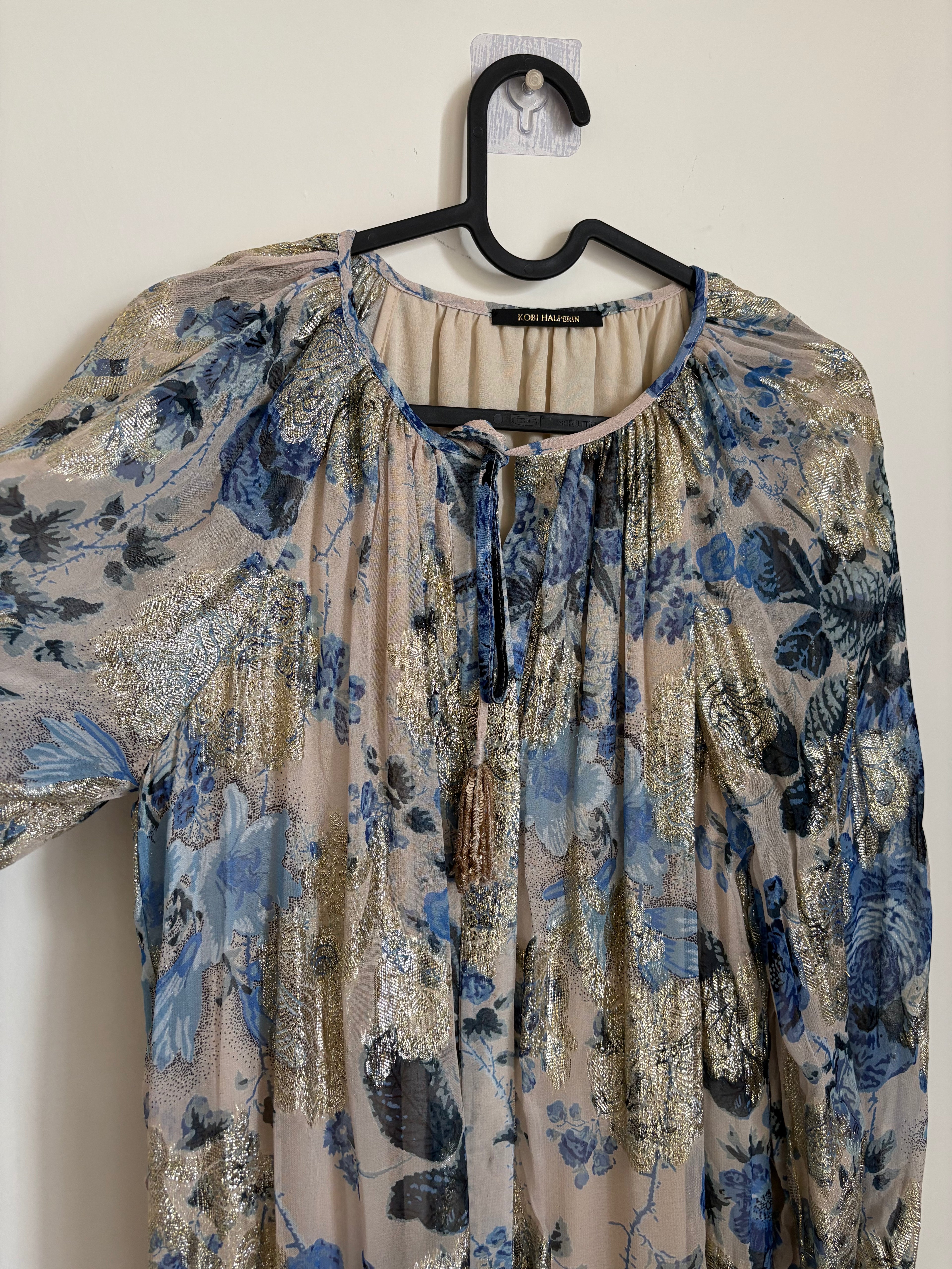 Kobi Halperin  Xandra Metallic Floral Maxi Dress L